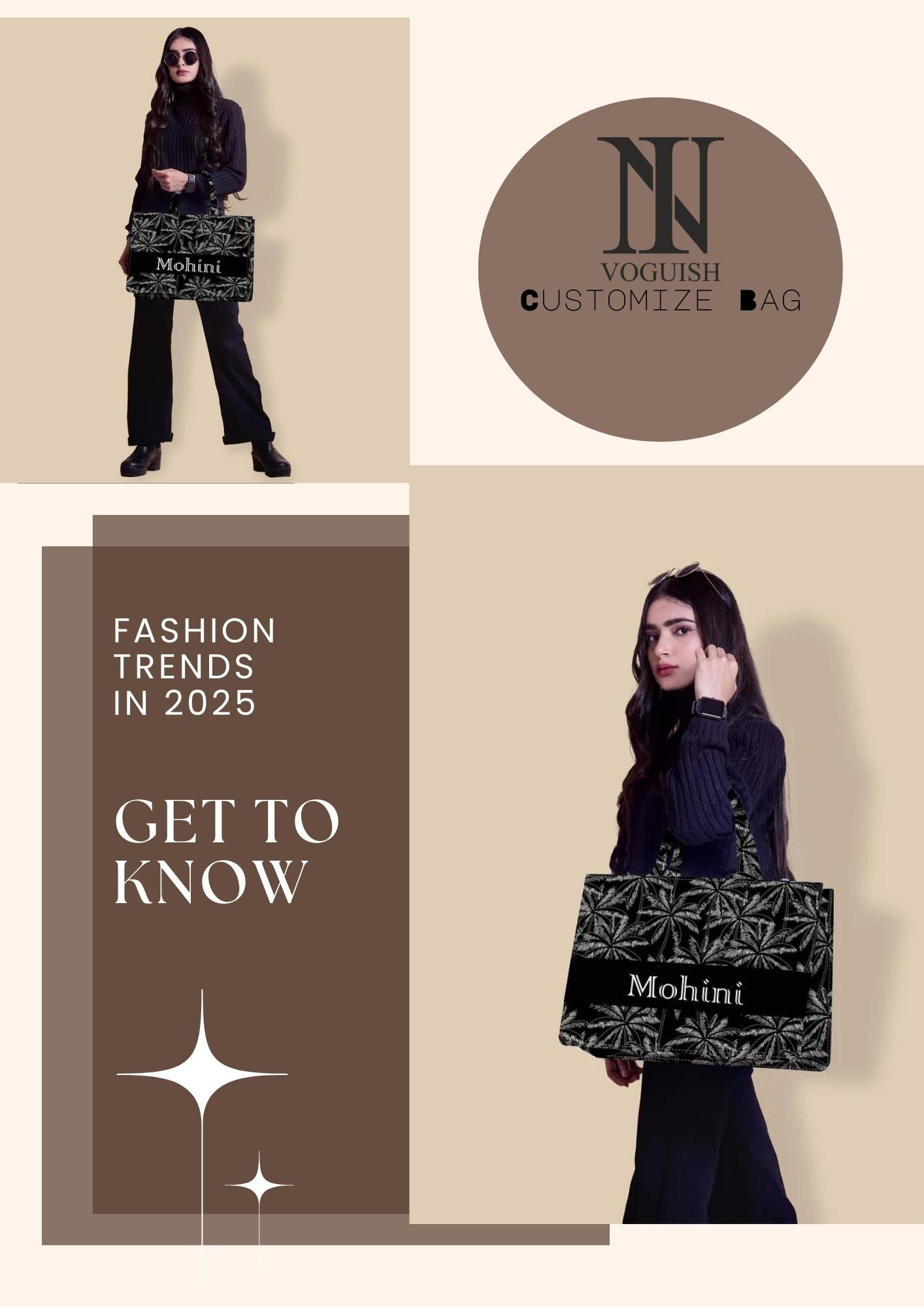 "Stylish Black Printed Design Tote Bags"