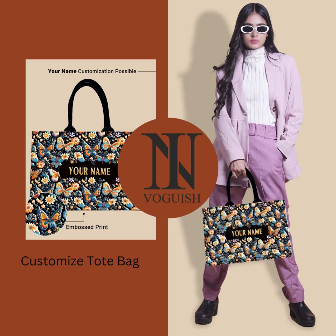 "Personalized Butterfly Embossed Custom Tote Bags"