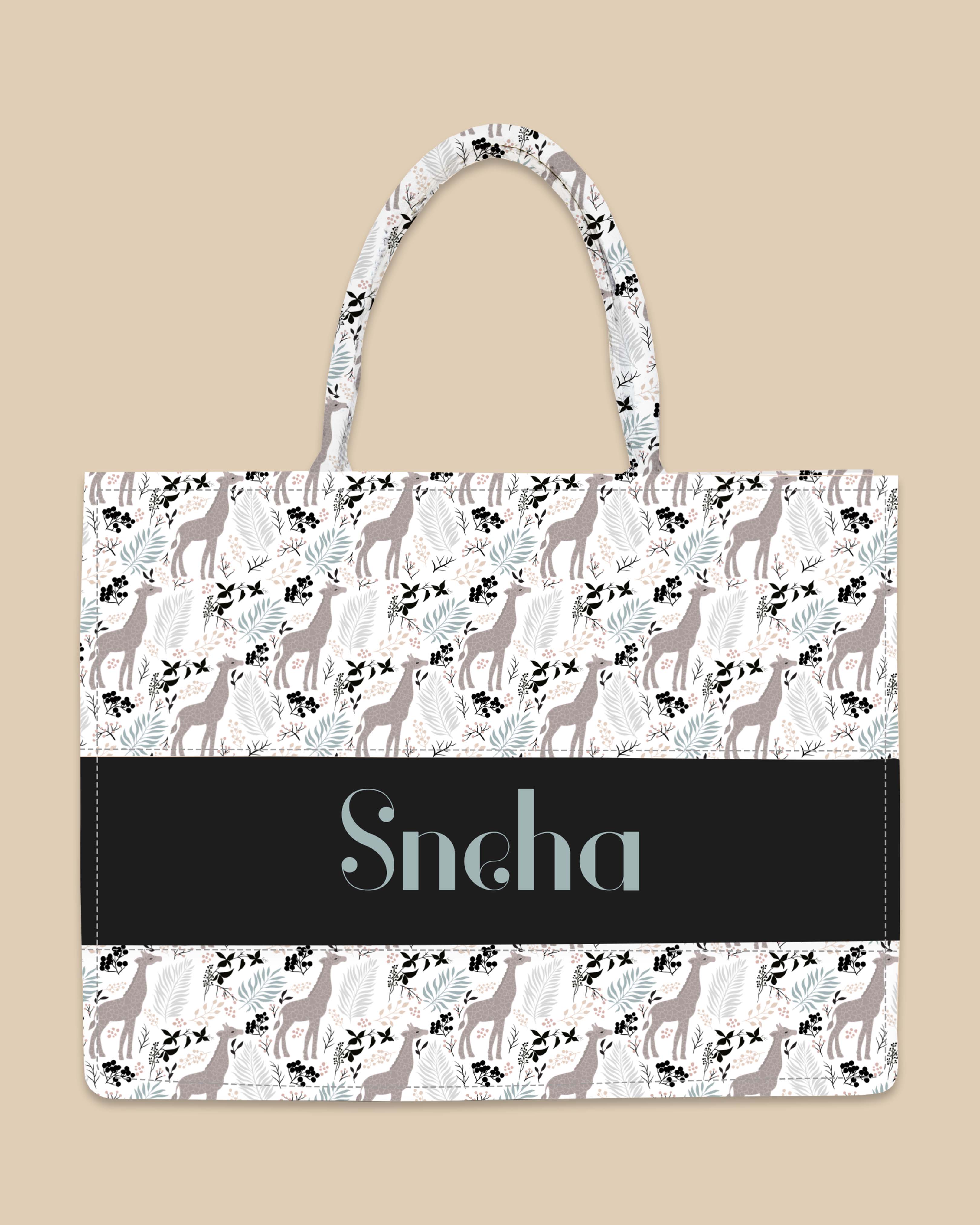 Customized Tote Bag Designed with Fernsv Holy Berry Flowers And Giraffe