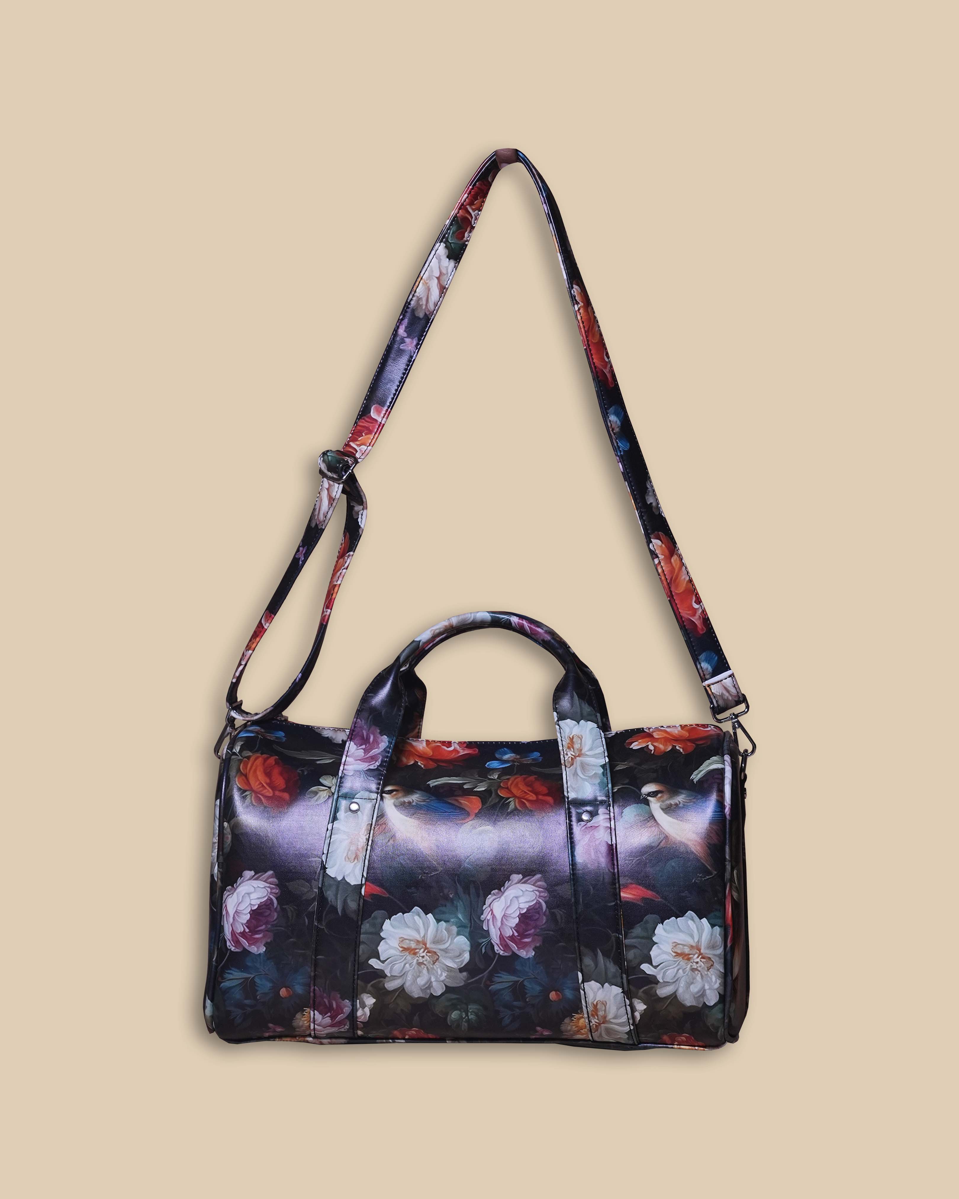 Customized Duffle Bag with Beautiful Flowers design and Sparrow