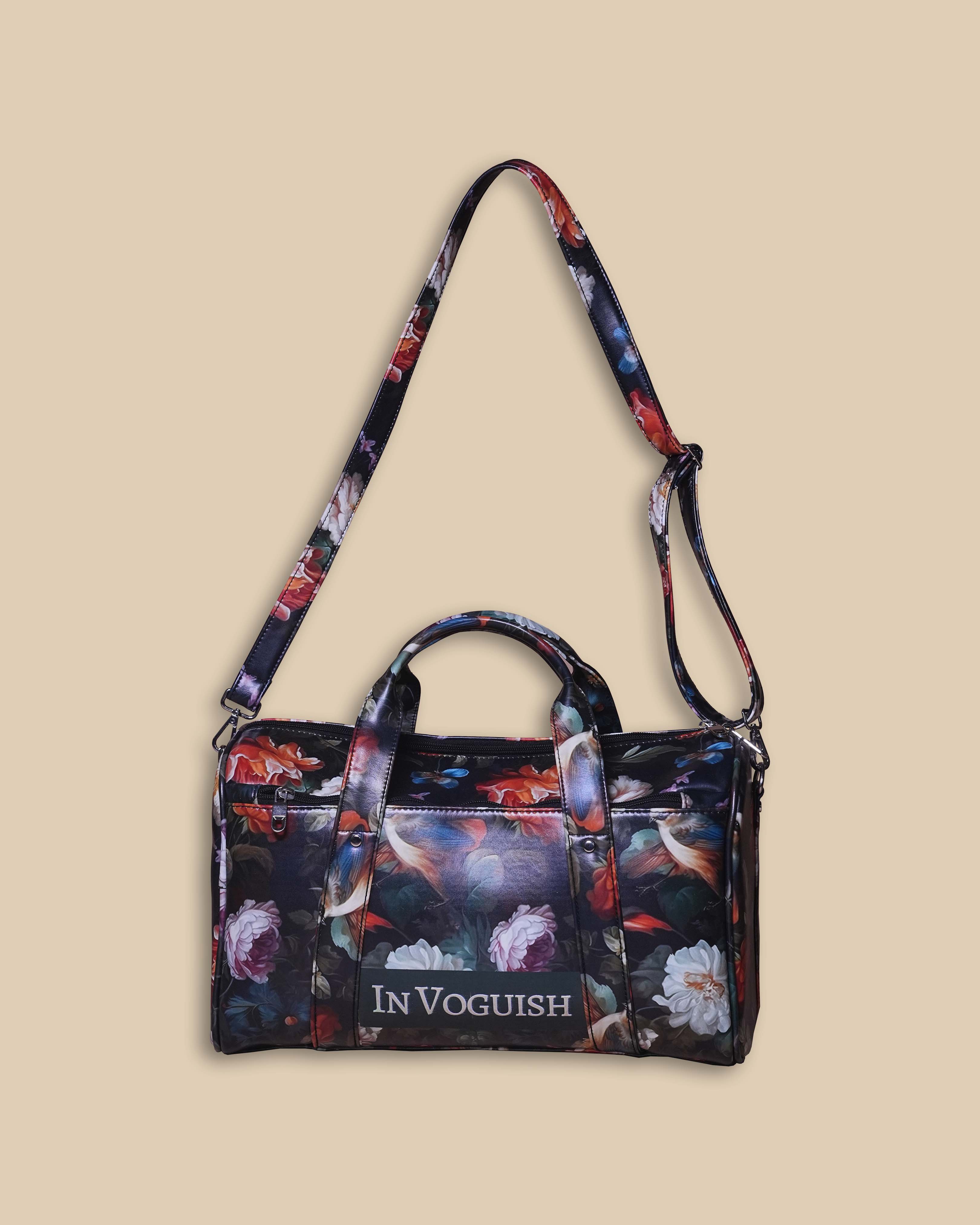 Customized Duffle Bag with Beautiful Flowers design and Sparrow