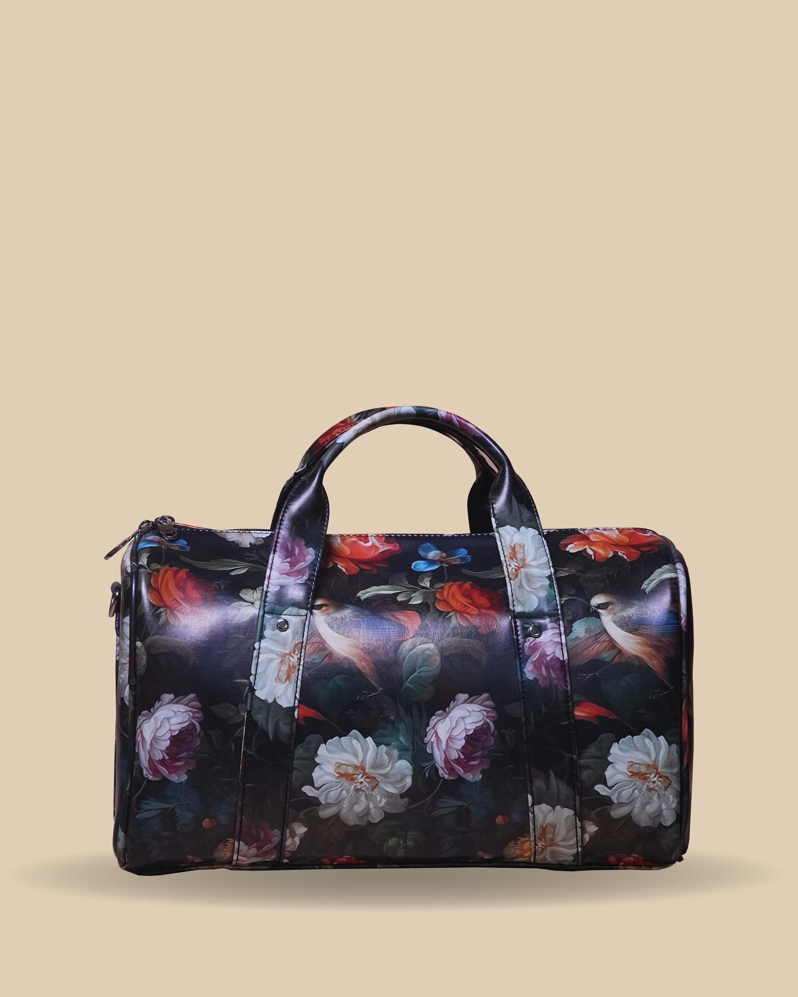 Customized Duffle Bag with Beautiful Flowers design and Sparrow