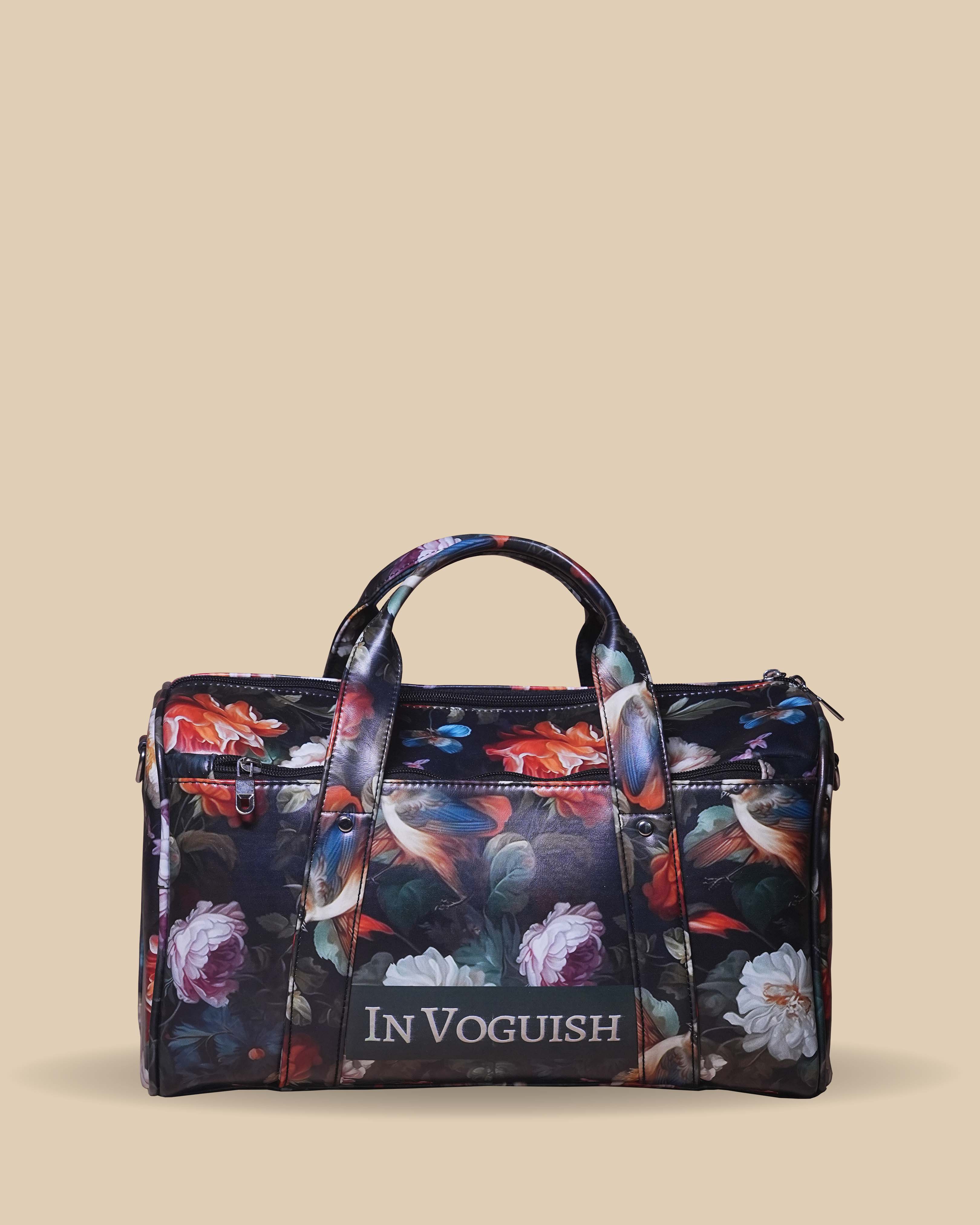 Customized Duffle Bag with Beautiful Flowers design and Sparrow