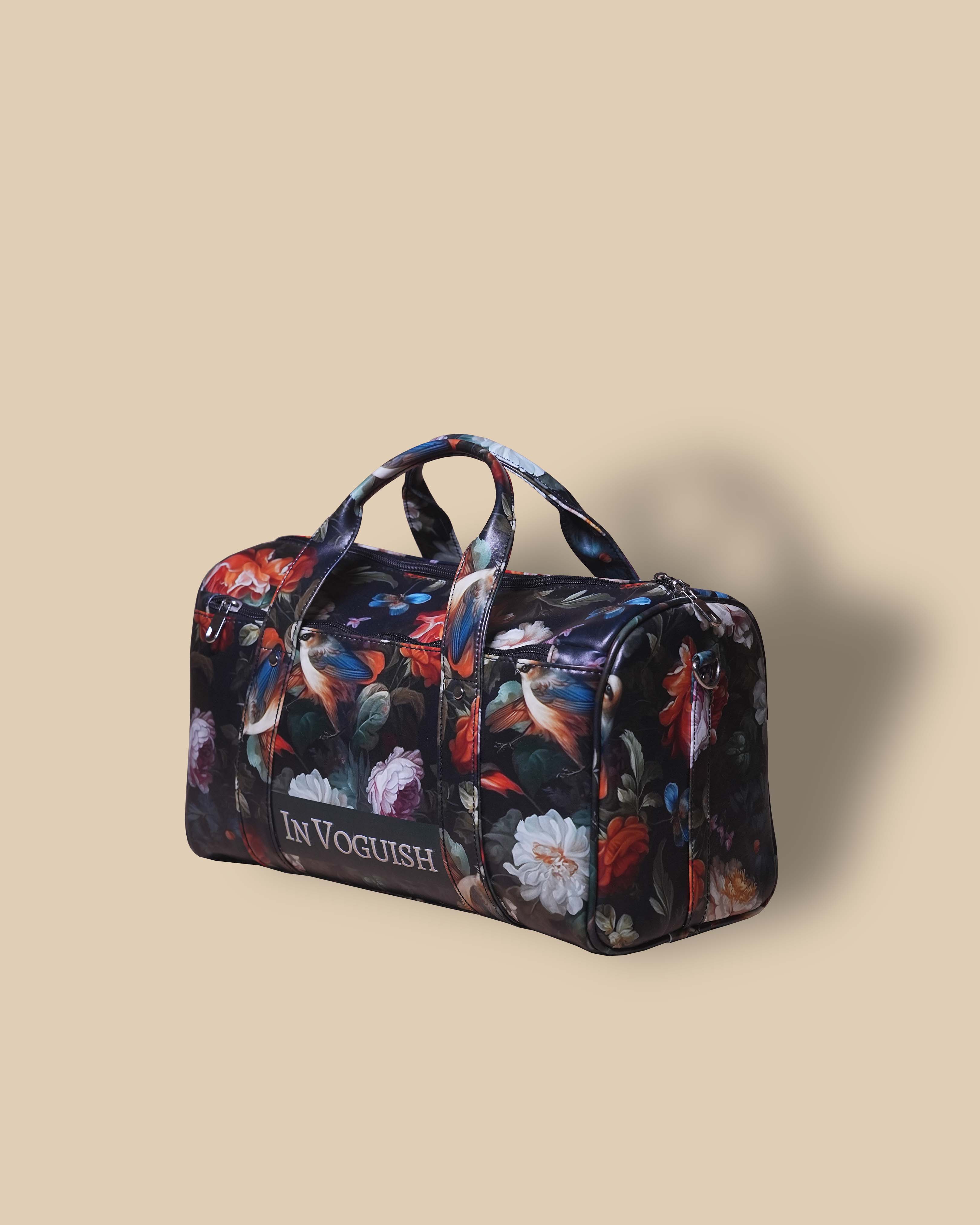 Customized Duffle Bag with Beautiful Flowers design and Sparrow