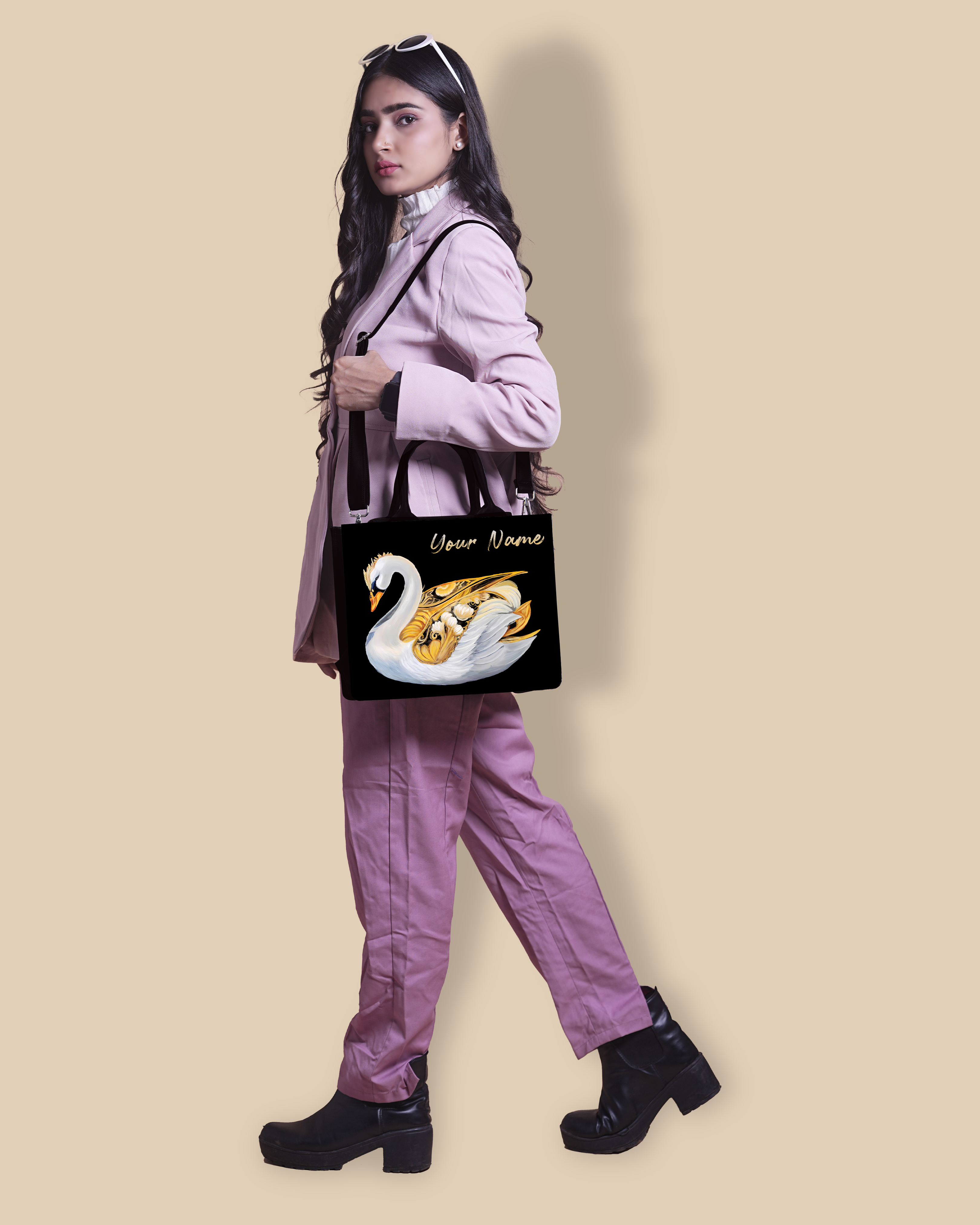 Customized small Tote Bag Designed With Swans Birds pattern