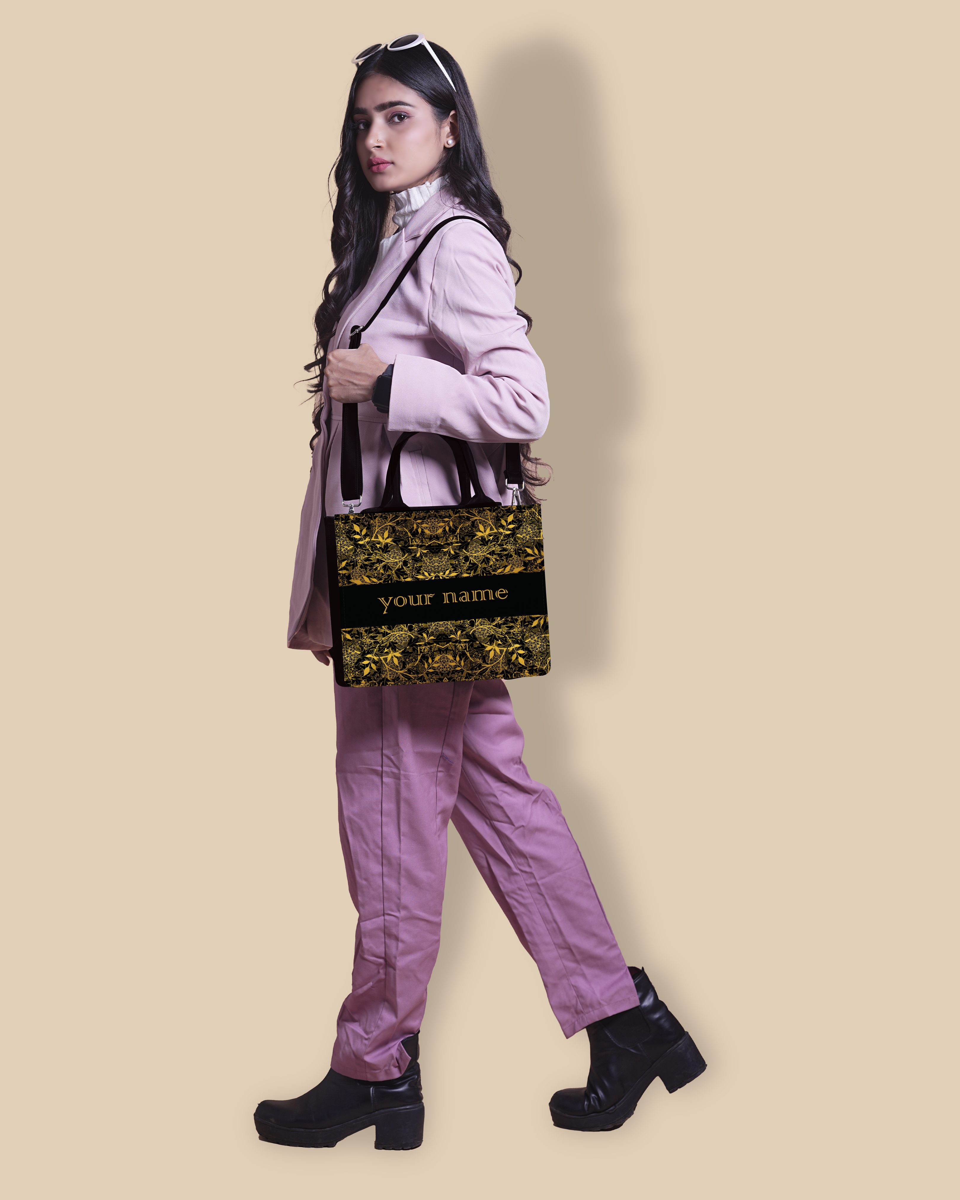 Customized small Tote Bag Designed with Graceful Golden Floral