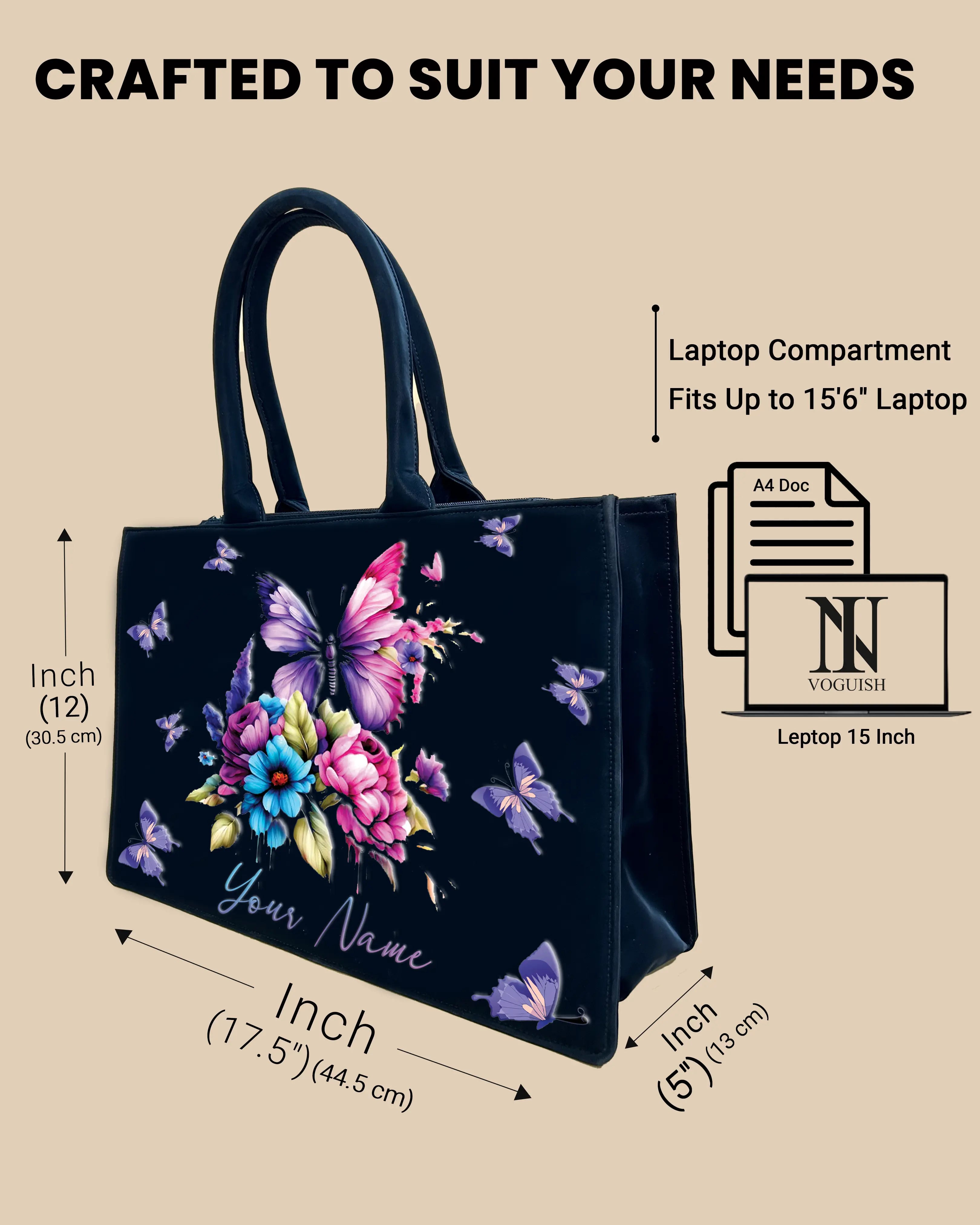 Colorful Floral & Butterfly Customized Bag with Name