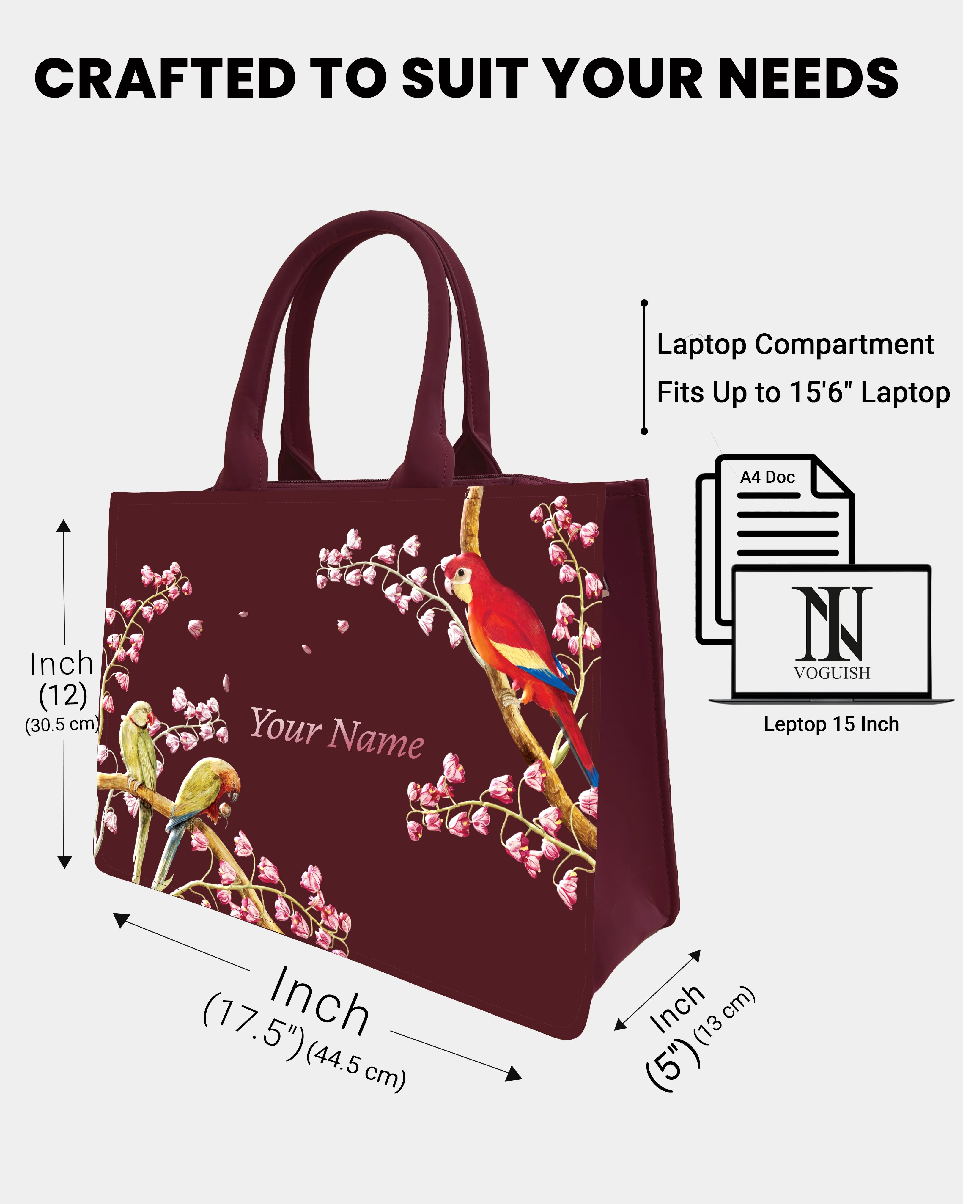 Rich Wine with colorful parrot Embossed Custom Tote Bag