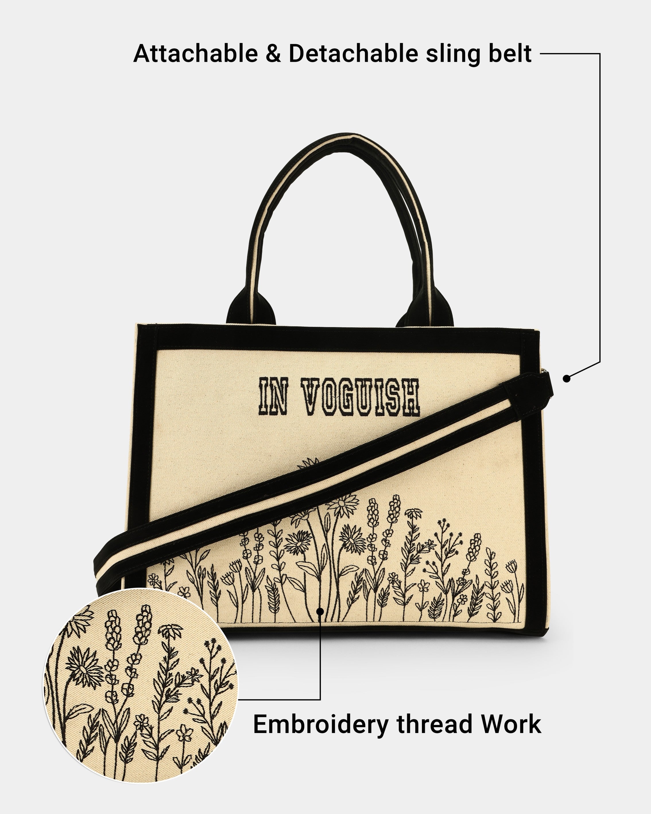 Customized Canvas Denim Embroidered Floral art Designer Tote Bag