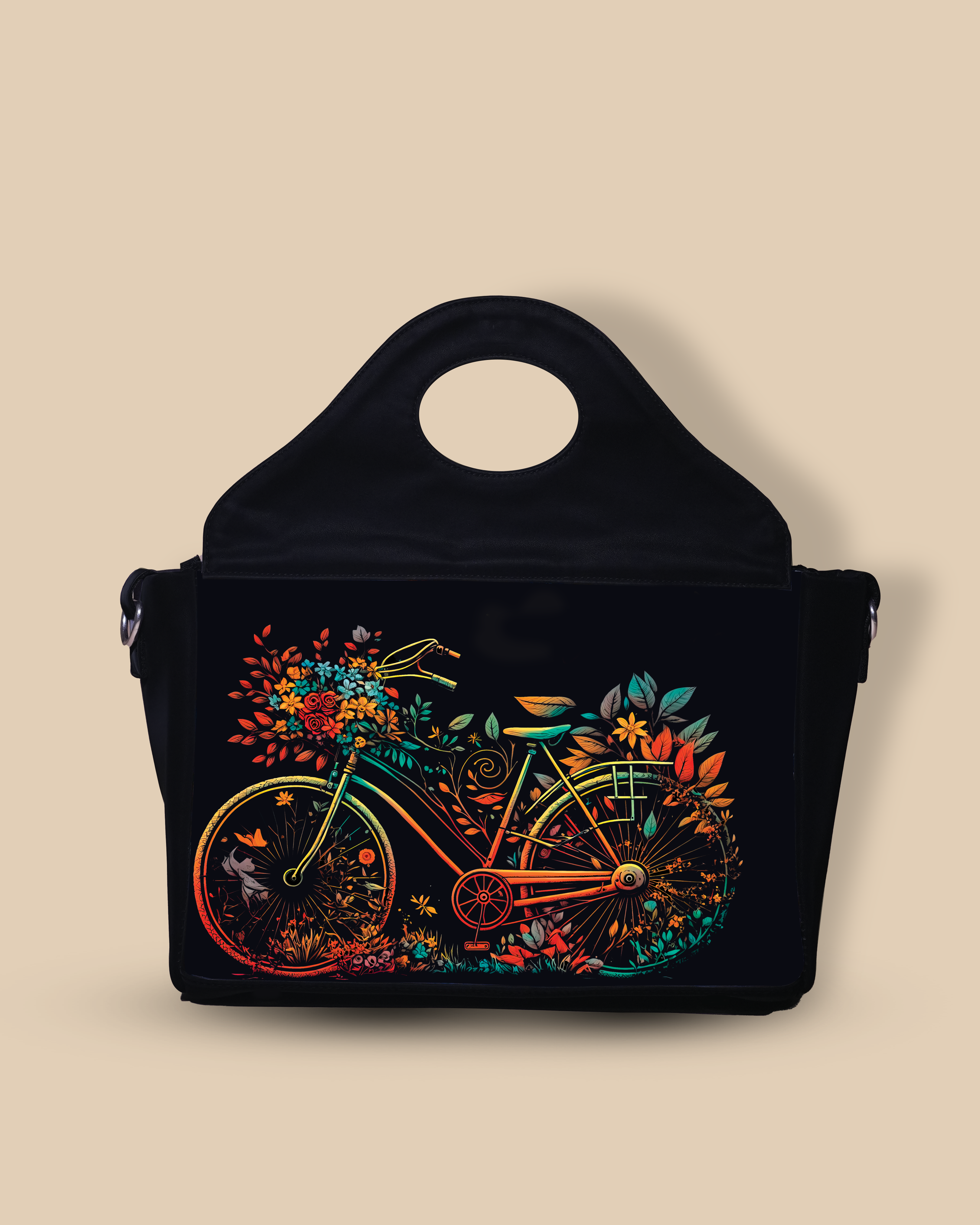 Customized Sling Purse Designed With Growing Nature On Colourfull Bicycle