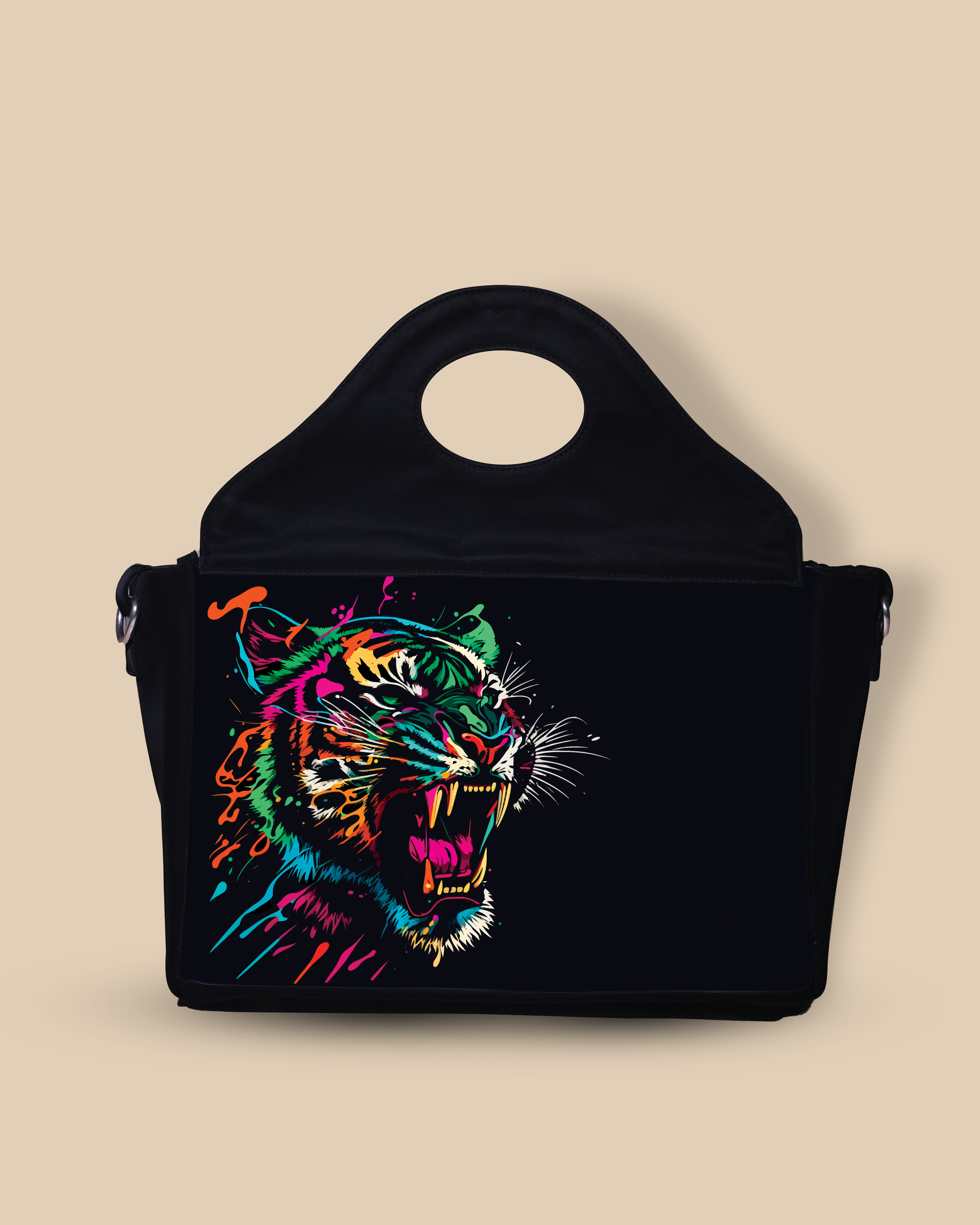 Customized Sling Purse Designed With Colourfull Roaring Bangal Tiger