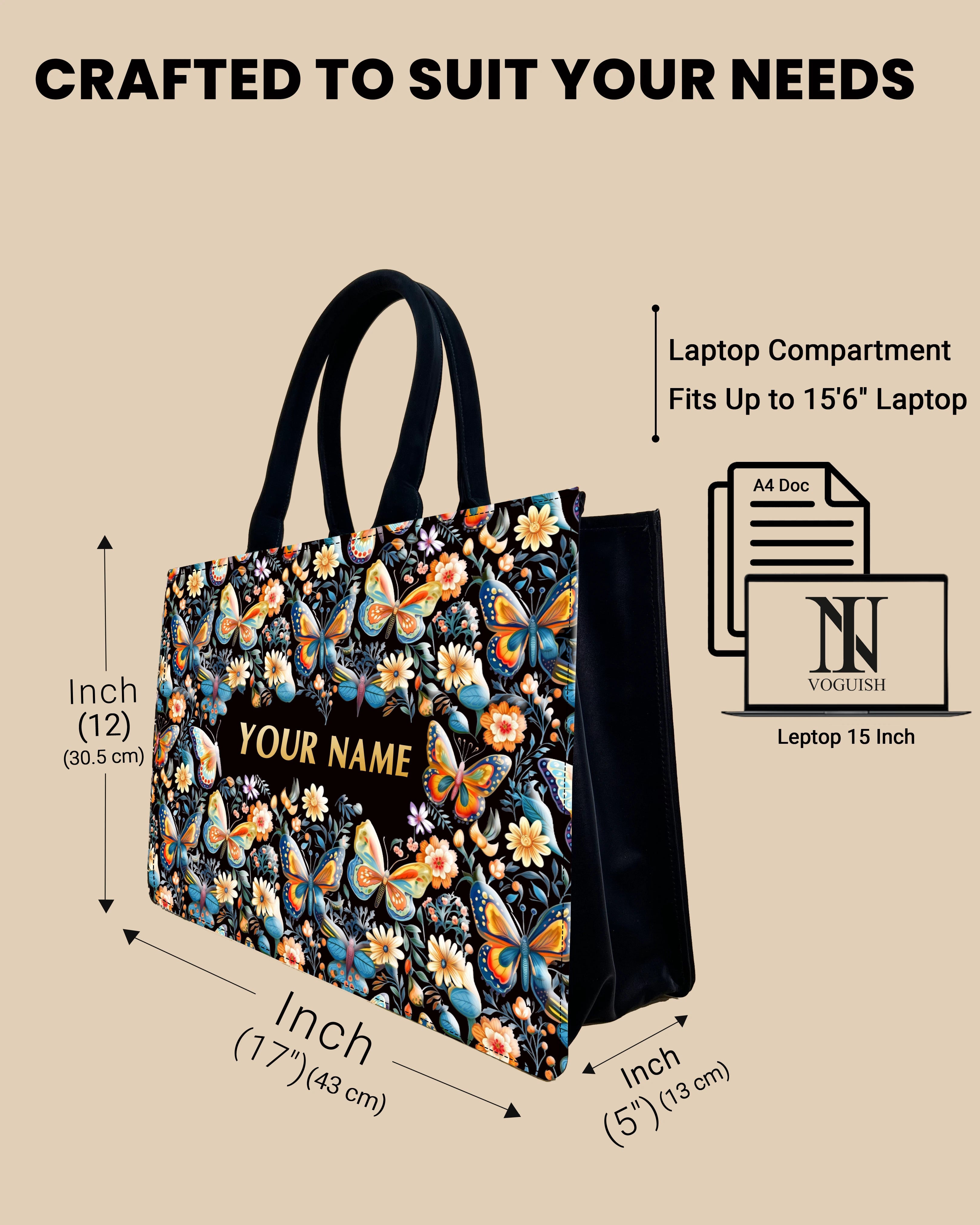 Customized Tote Bag  Designed With Blossom Colourfull Butterflies