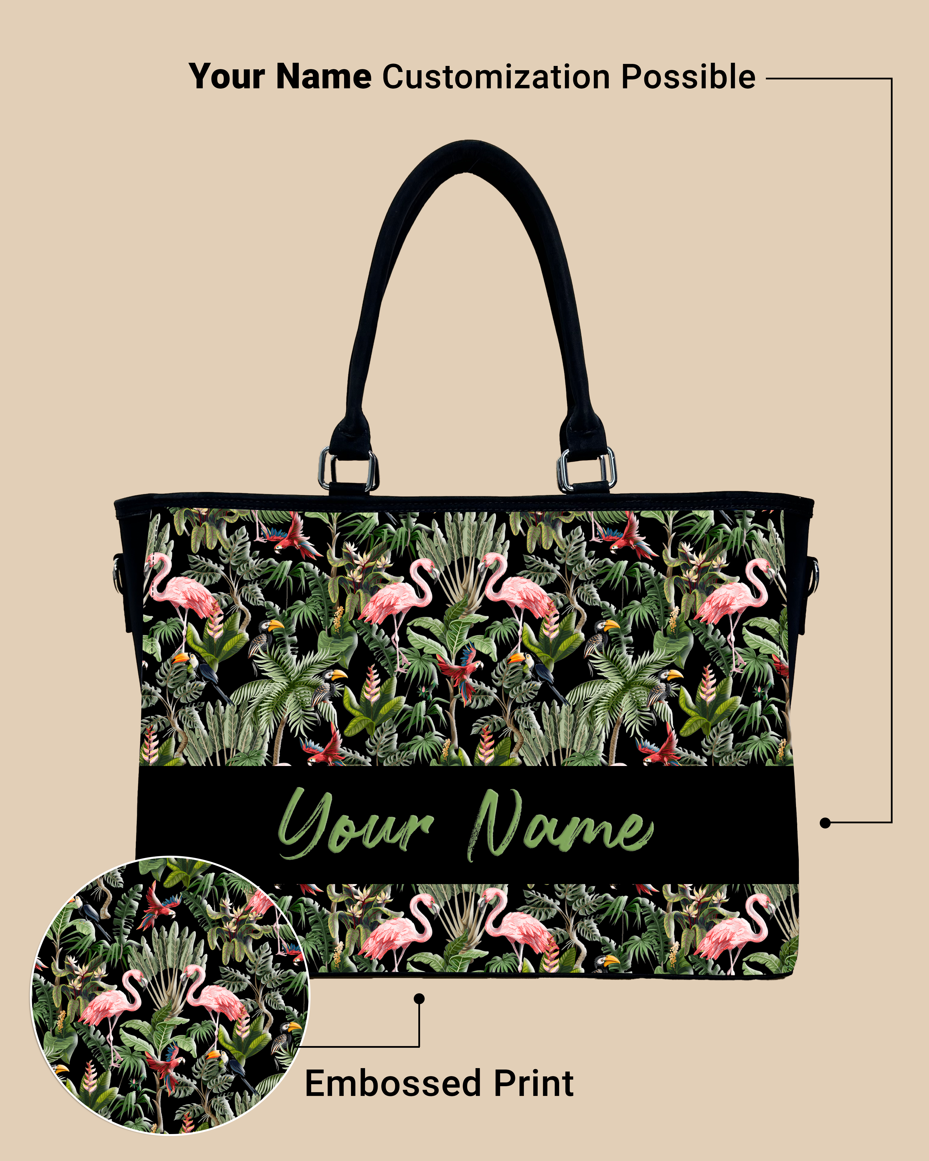 Flamingo And Colorful Parrot Oversized Tote