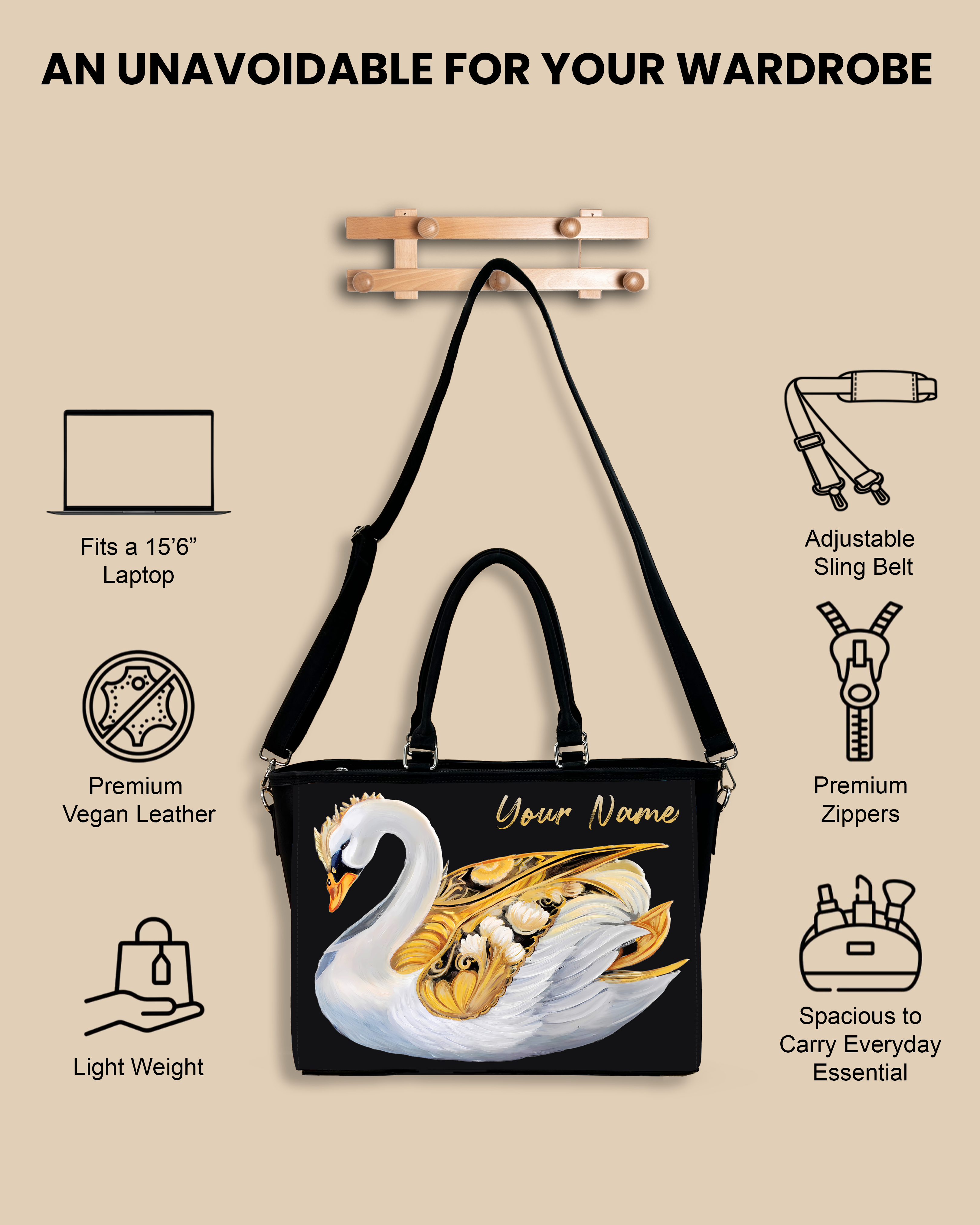 Swans Birds Pattern Oversized Tote