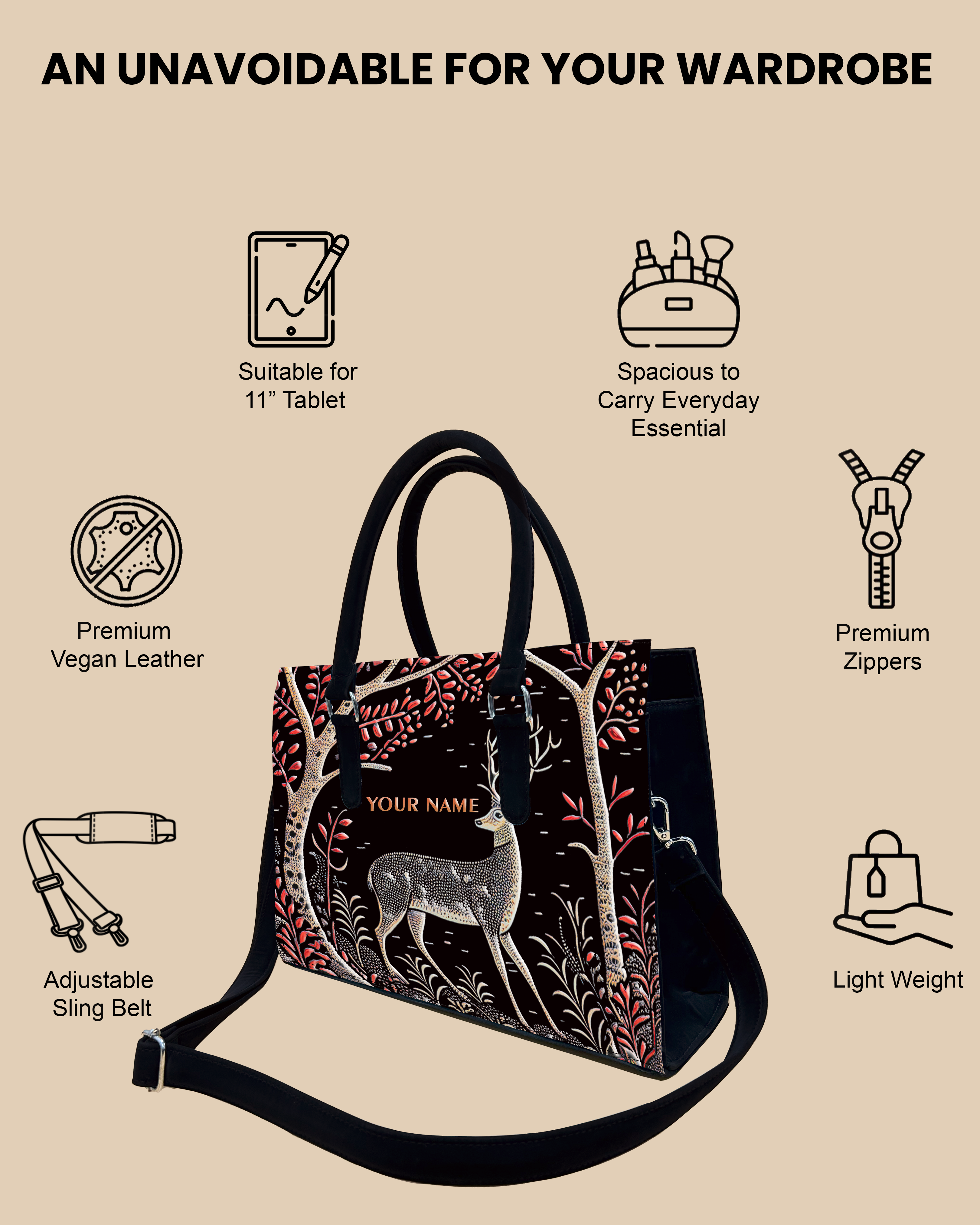 Deer in Jungle Designer Sling Tote