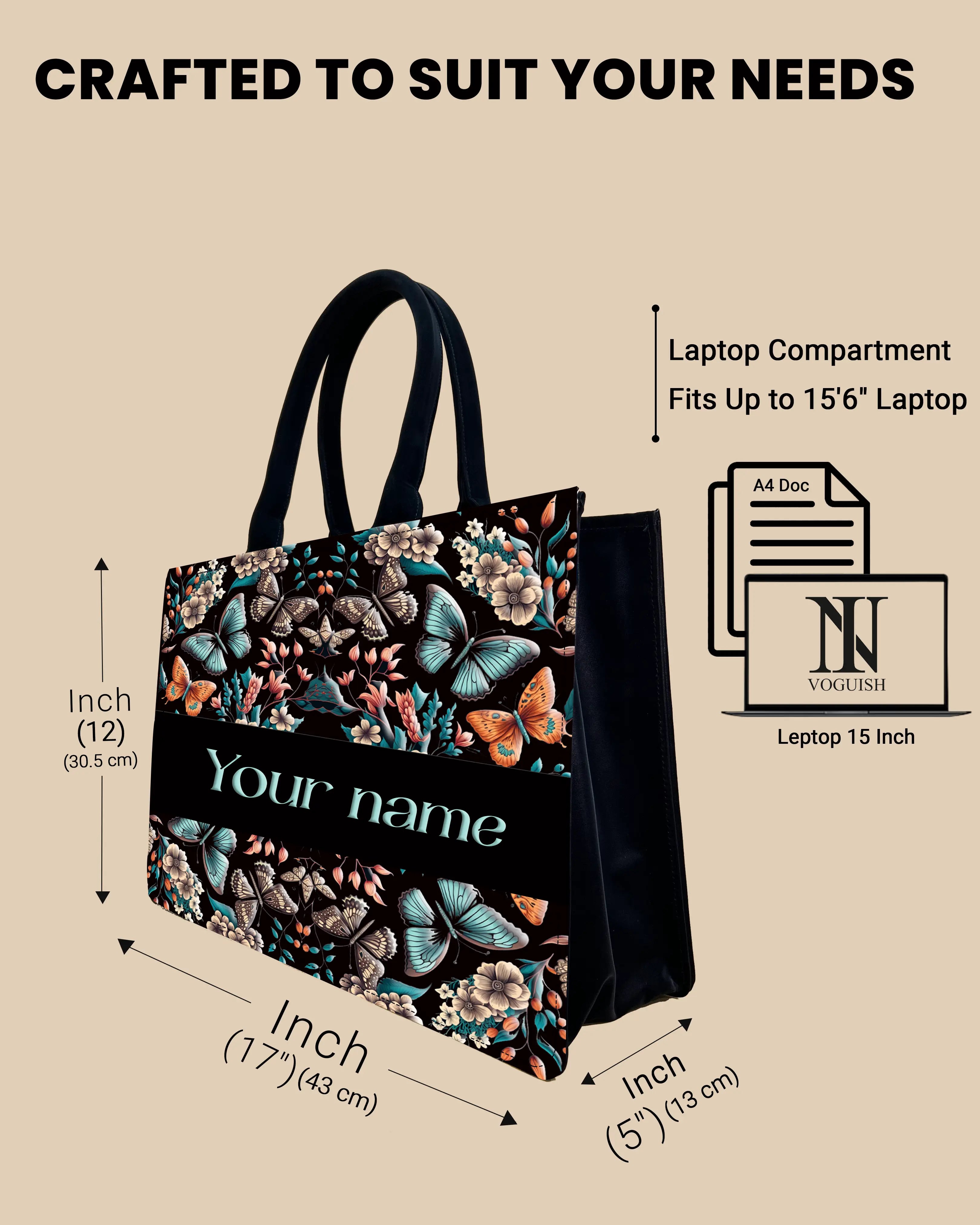 Customized Tote Bag  Designed with Beautiful Boho Butterflies With Flowers