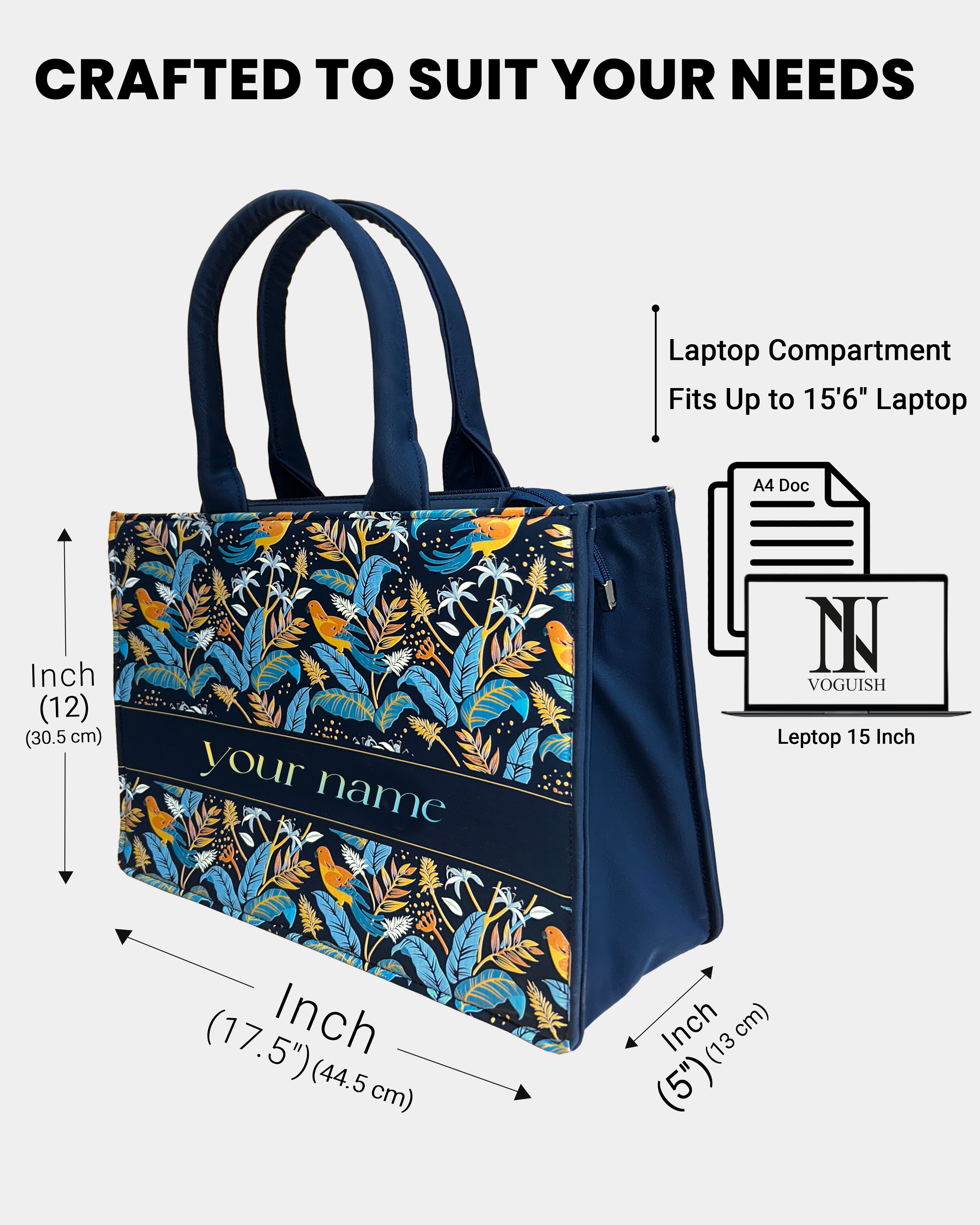 Blue Haven Birds Embossed Customized Tote Bag