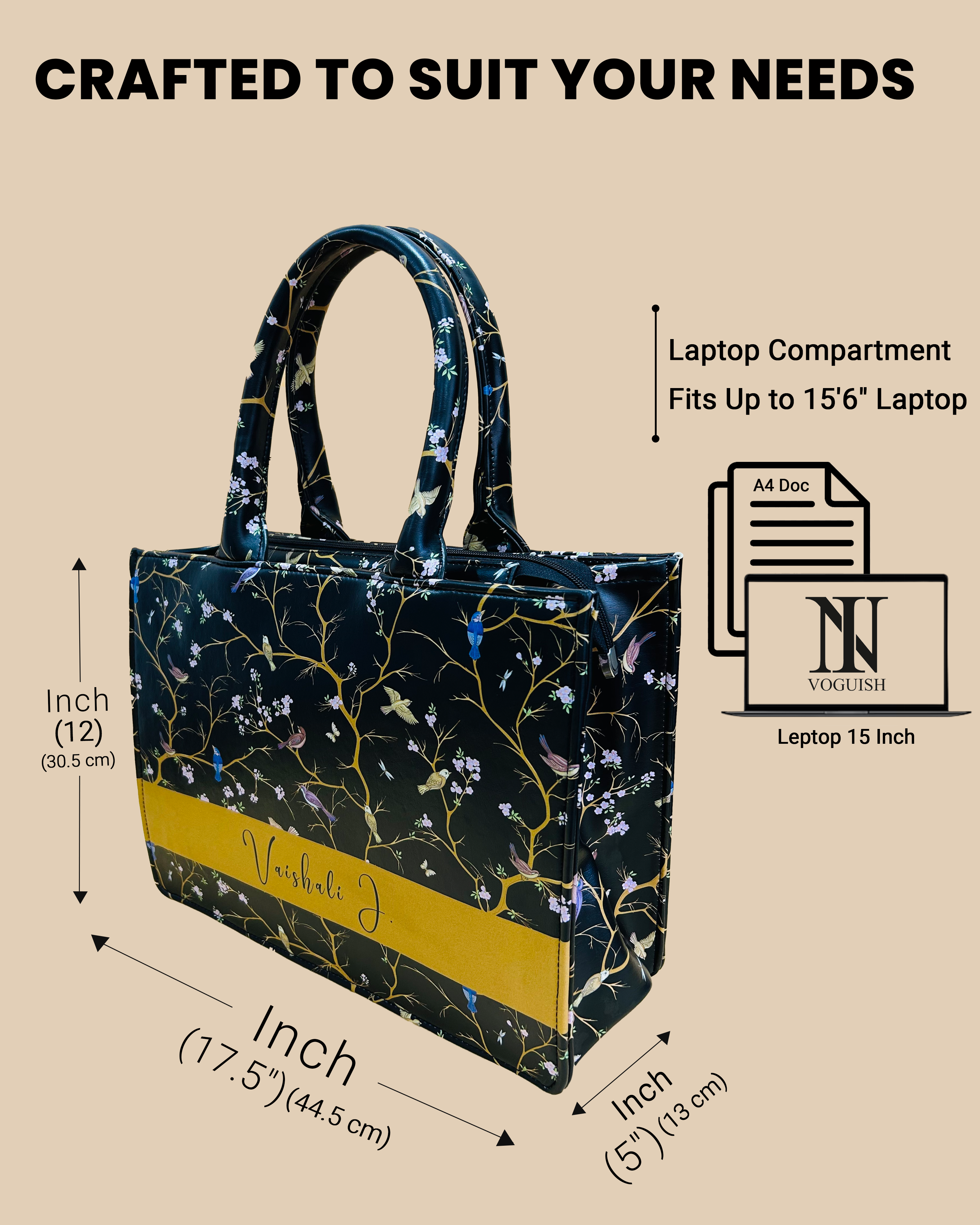 Customized Tote Bag Designed with Branches Of Trees And Finches Birds