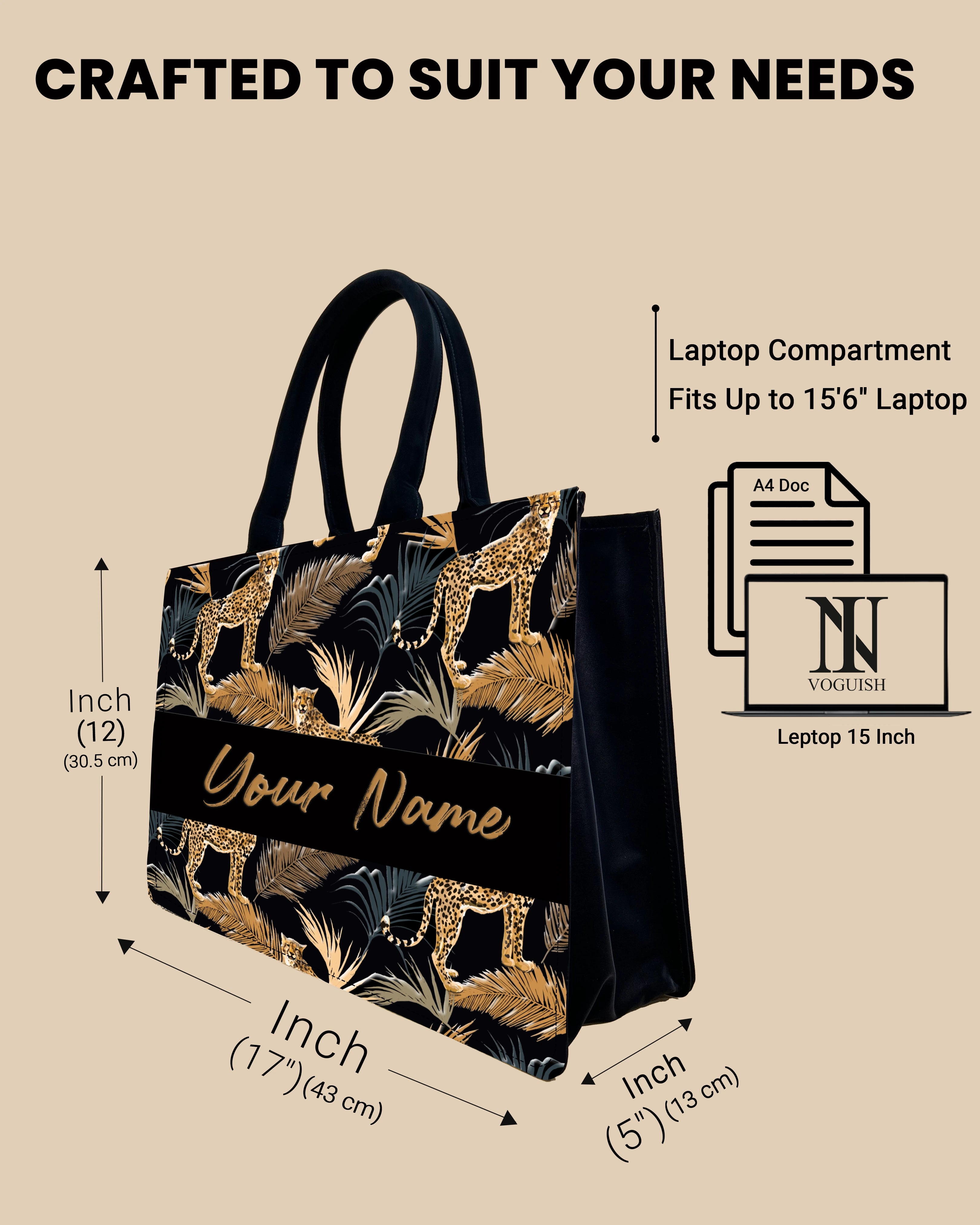 Customized Tote Bag Designed with Marine Pattern Background And Leopard Palms