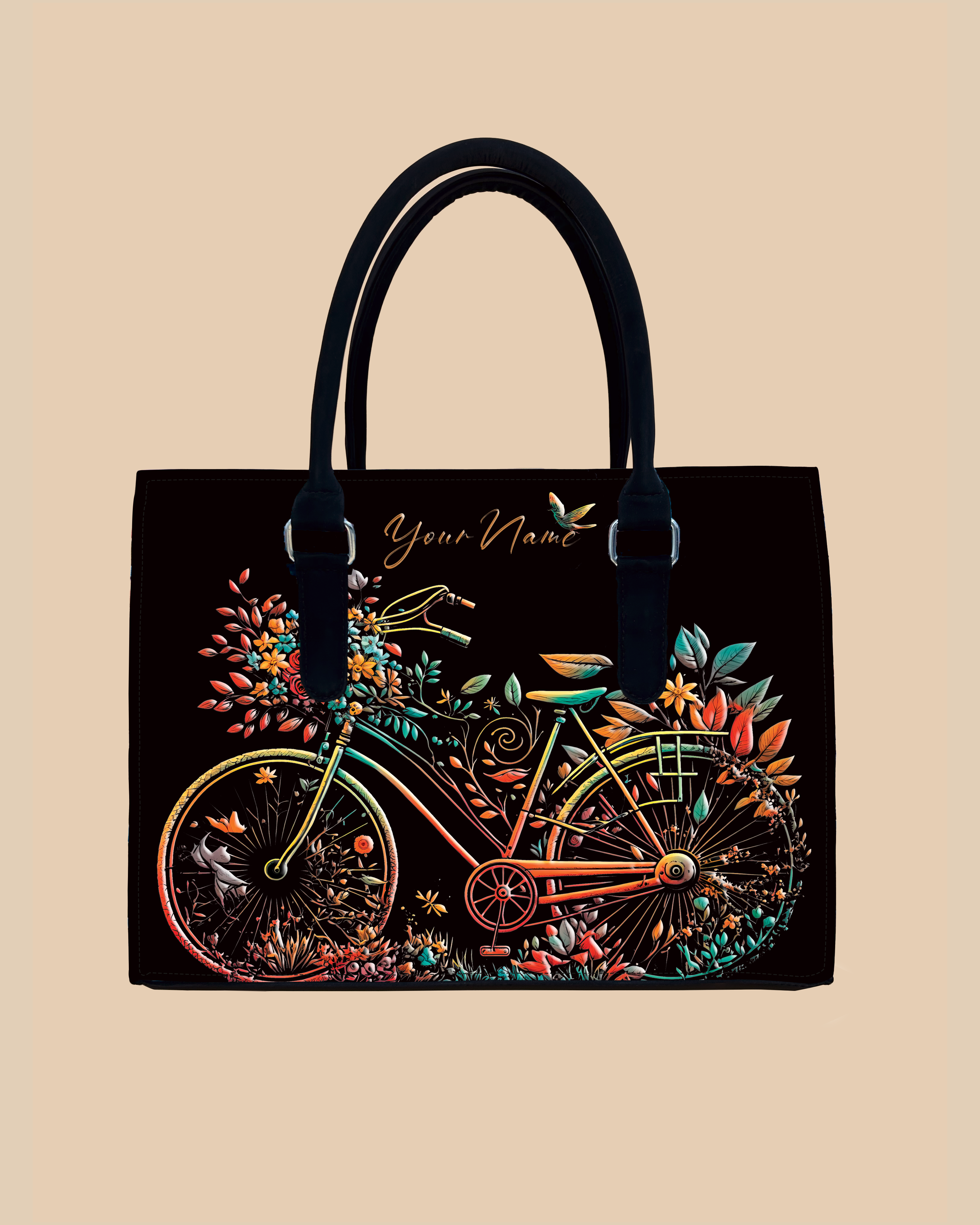 Growing Nature On Colorful Bicycle Designer Sling Tote