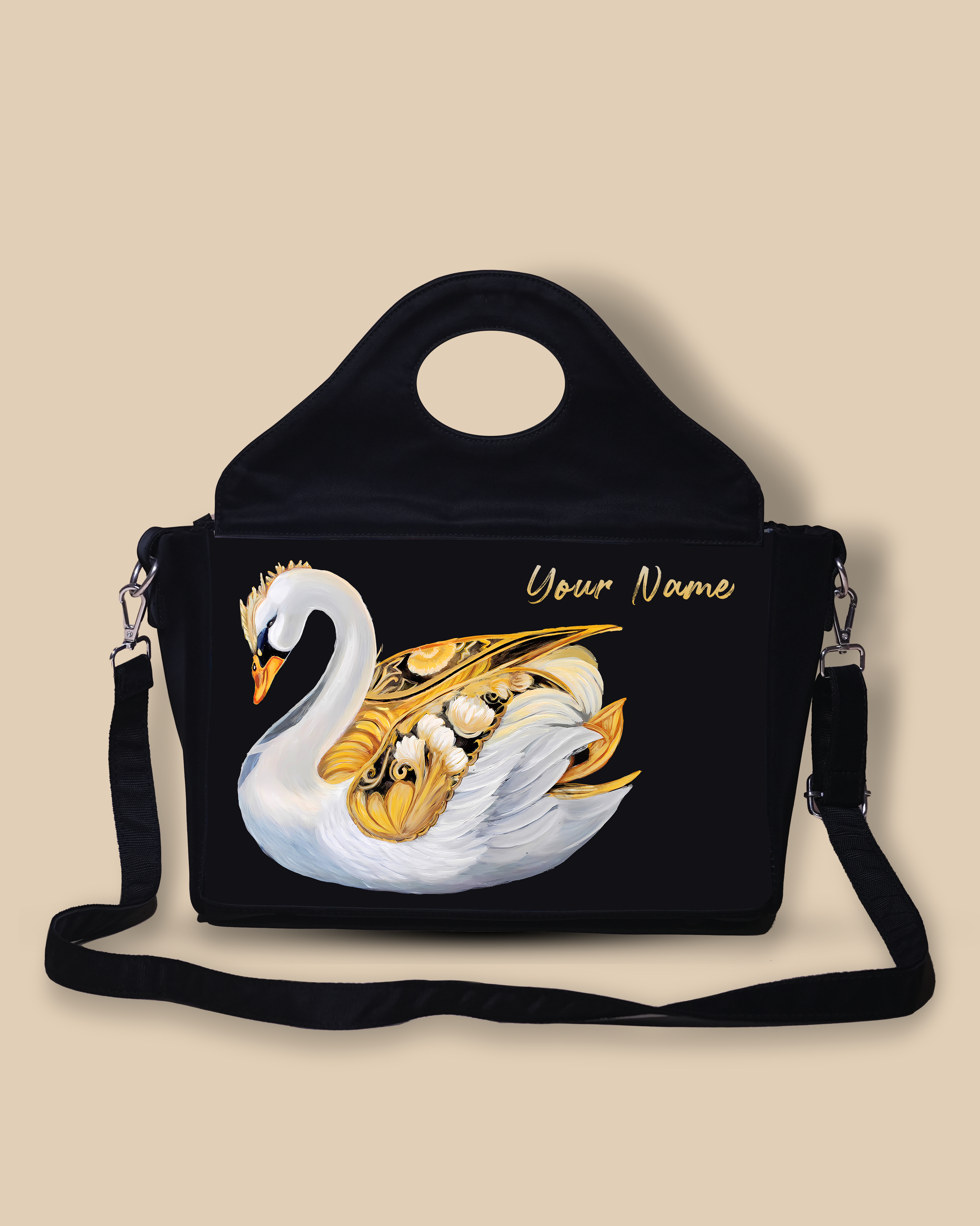 Customized Sling Purse Designed With Swans Birds Pattern