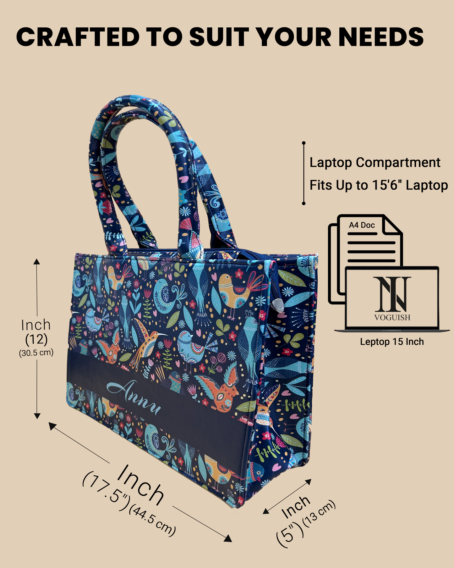 Customized Tote Bag Designed with Sparrow, Parrot And Fishes
