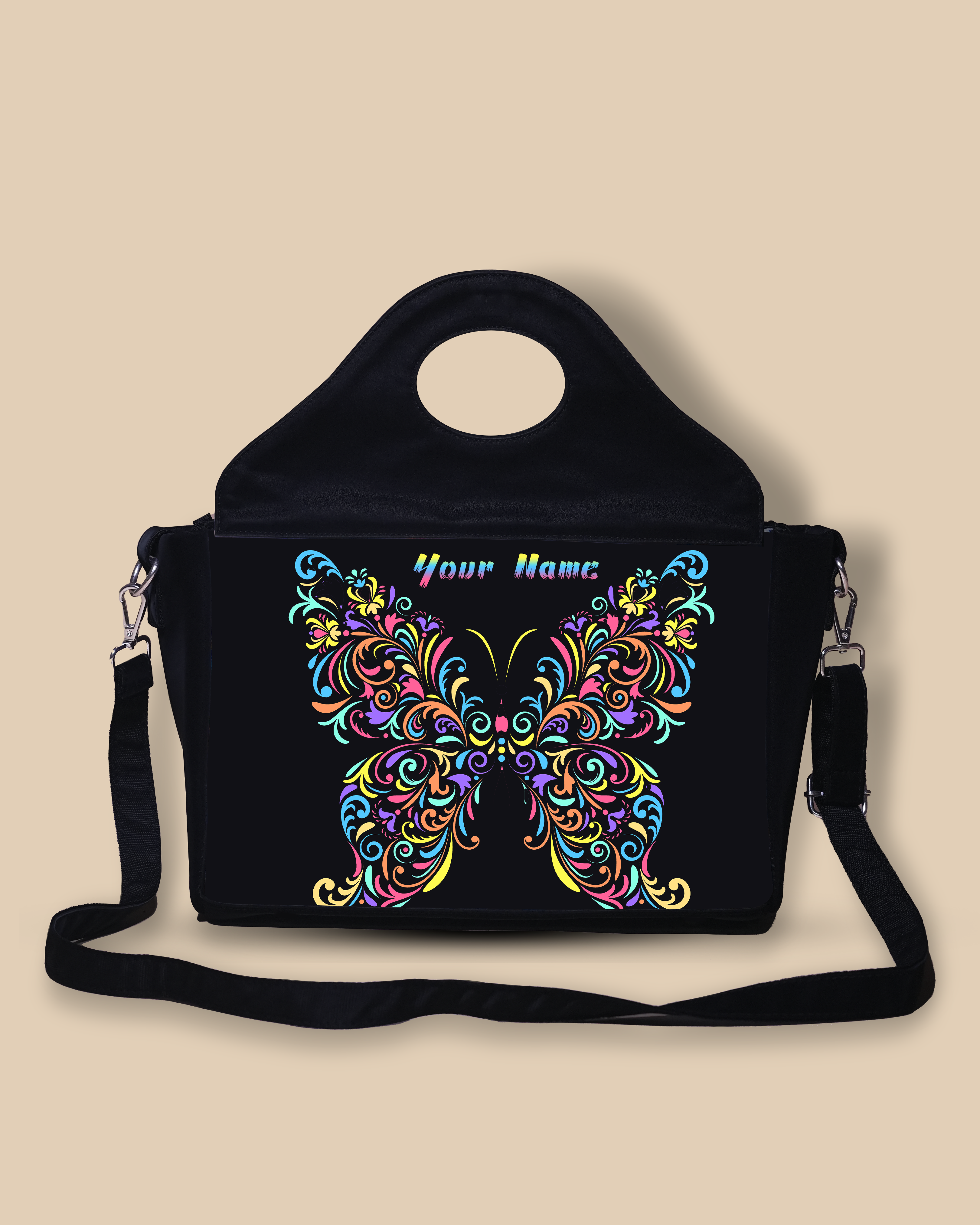 Customized Sling Purse Designed With Colorful butterfly Pattern