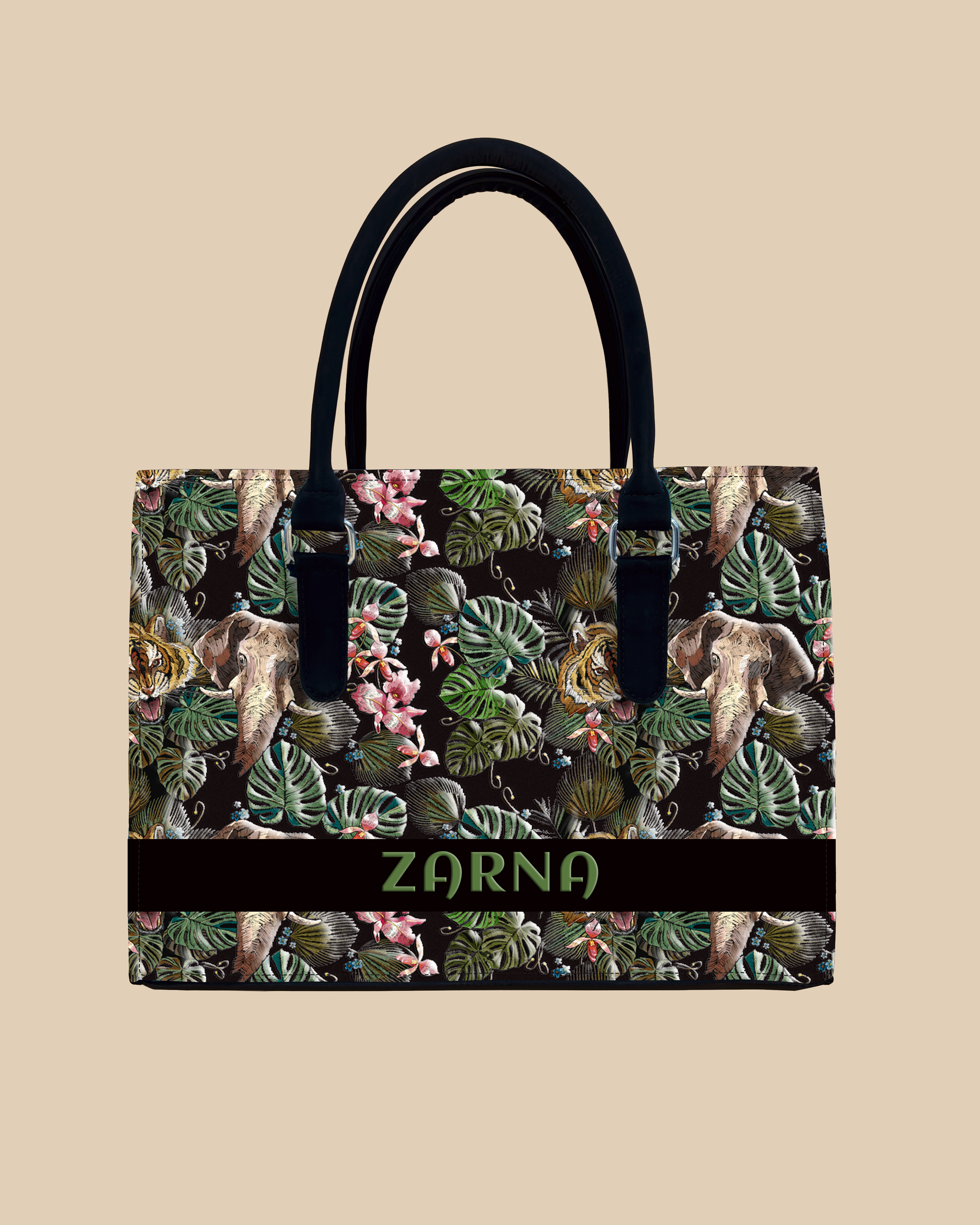 Palm Leaves, Tiger And Elephant Designer Sling Tote