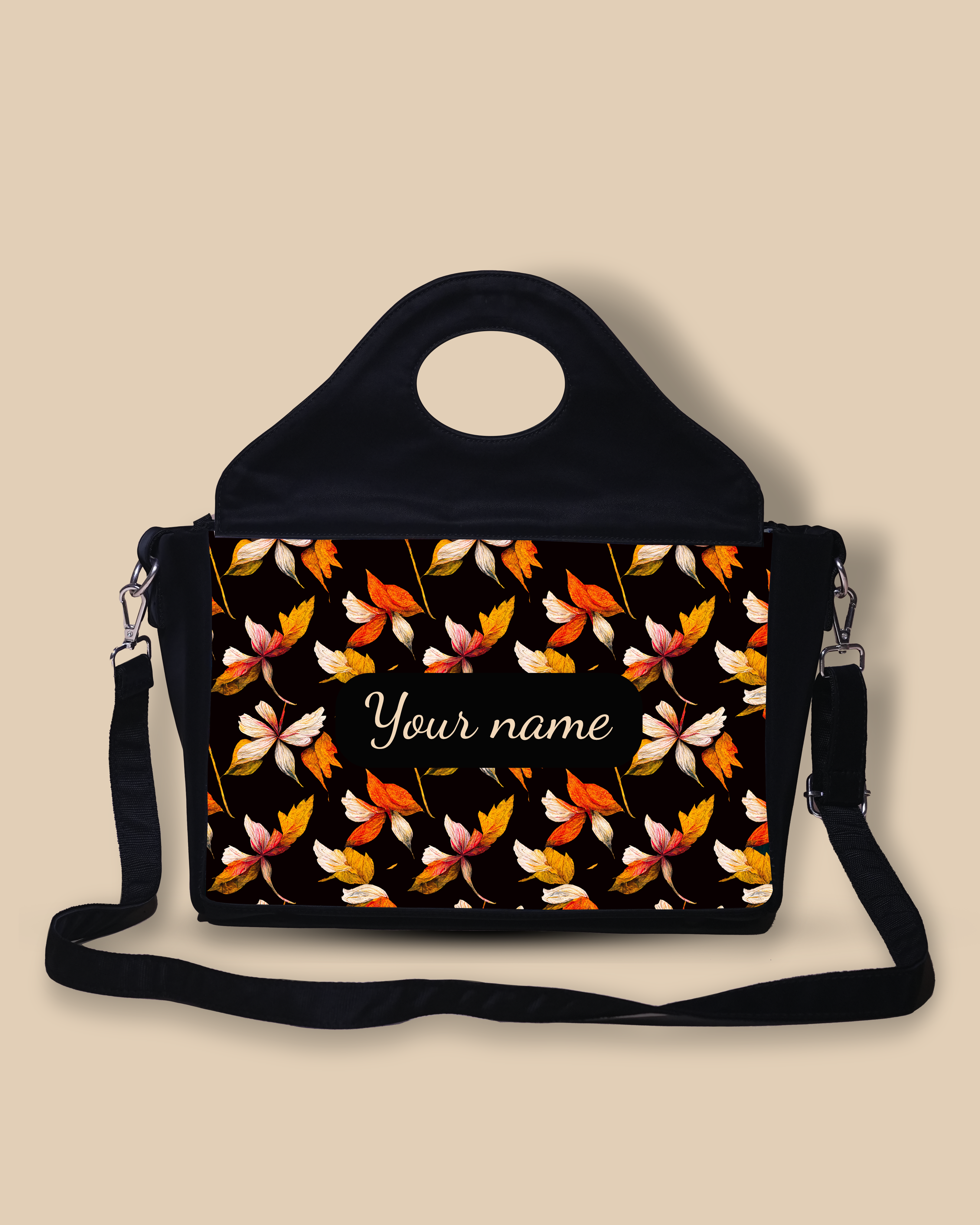 Customized Sling Purse Designed with Watercolor Autumn Leaves Pattern