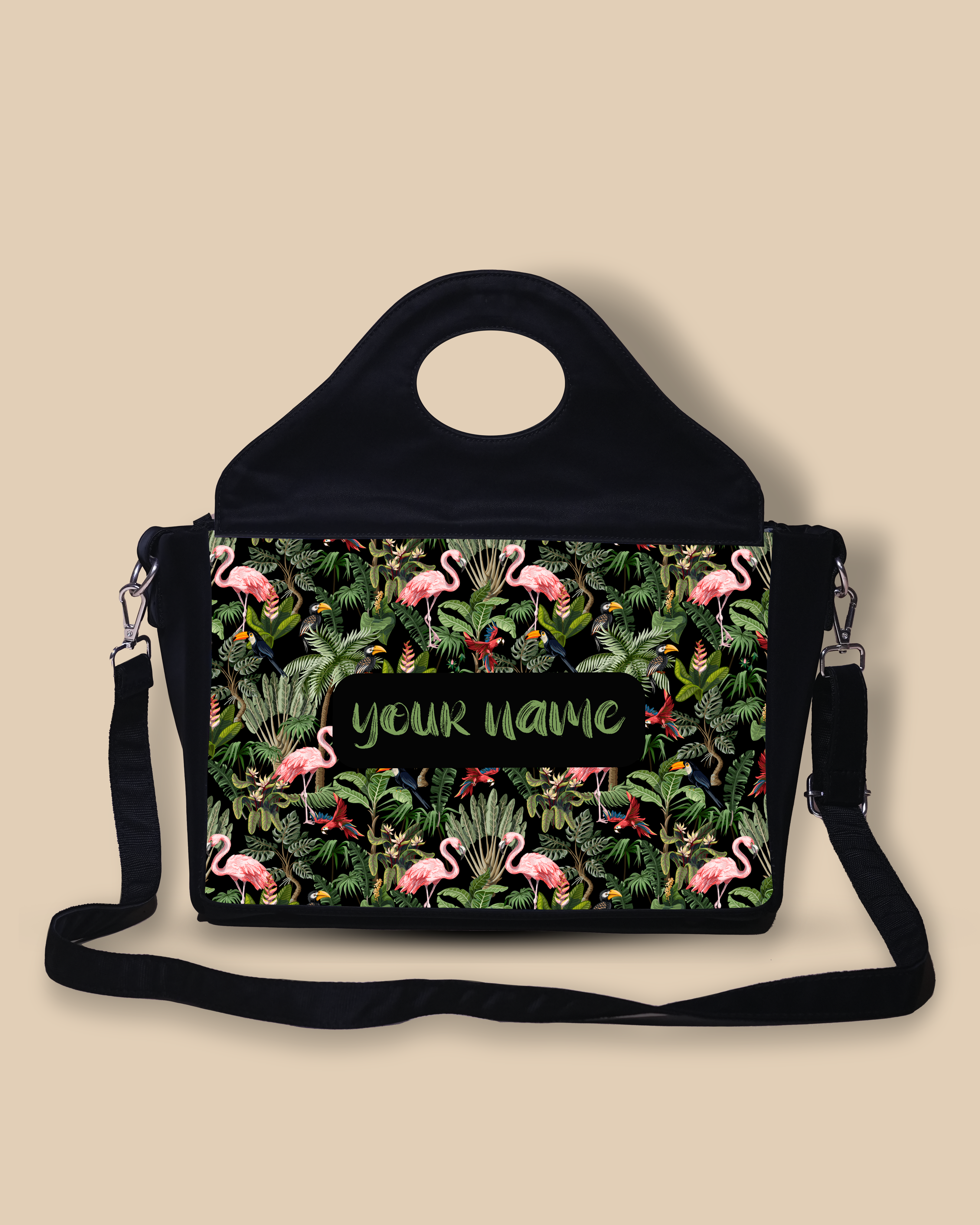 Customized Sling Purse Designed with Flamingo And Colorful Parrot