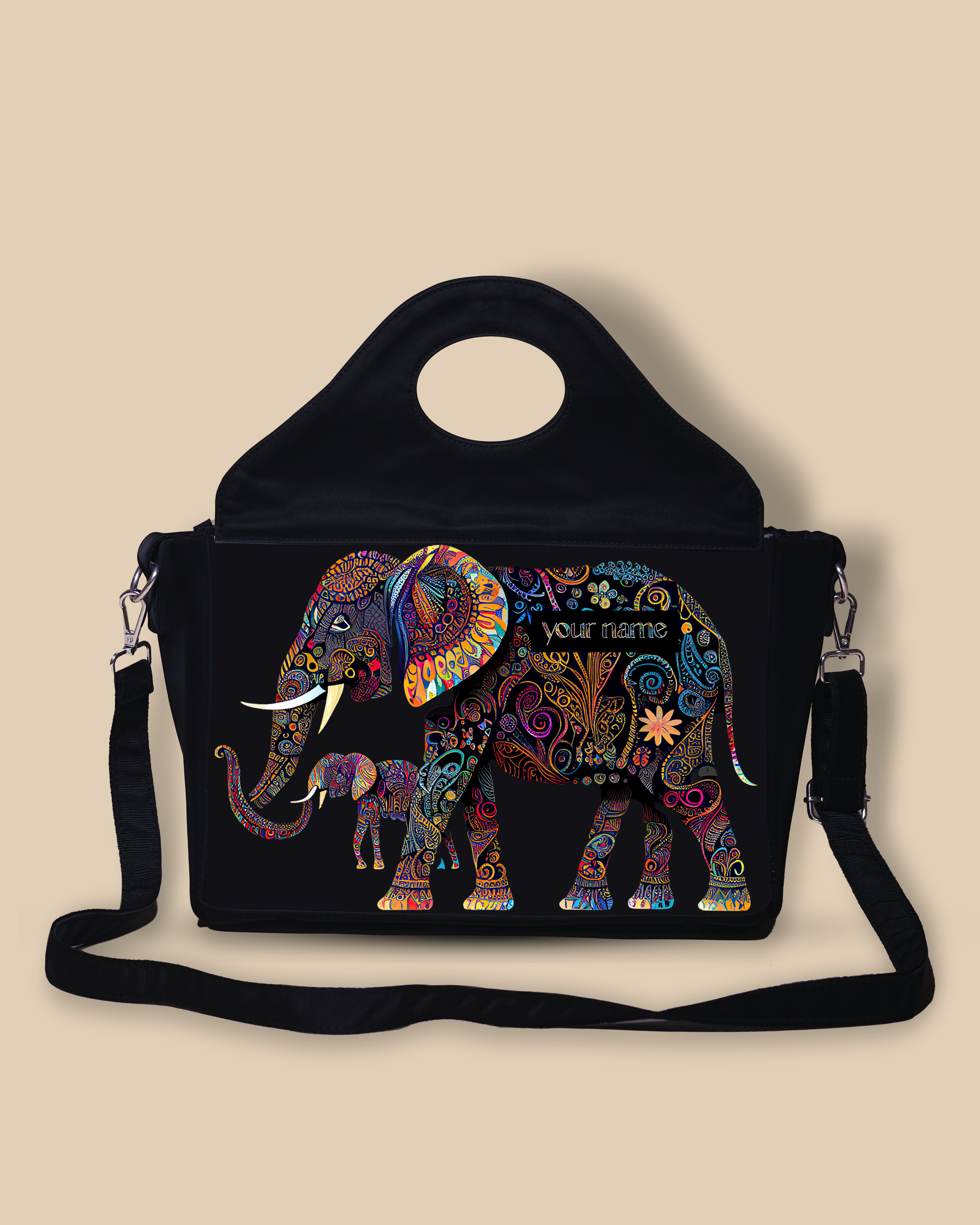 Customized Sling Purse Designed with Baby And Mother Elephant Pattern