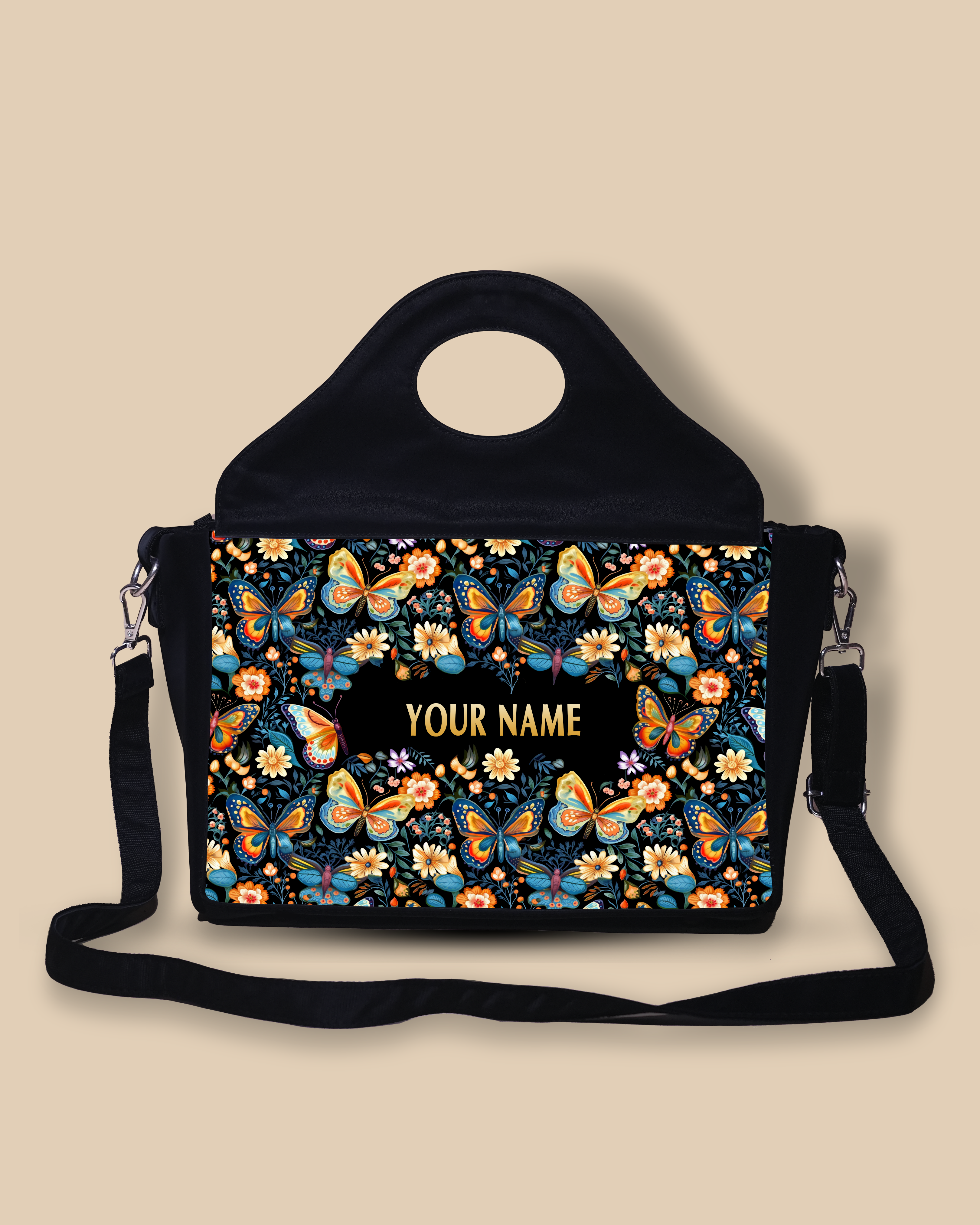 Customized Sling Purse Designed With Blossom Colorful Butterflies