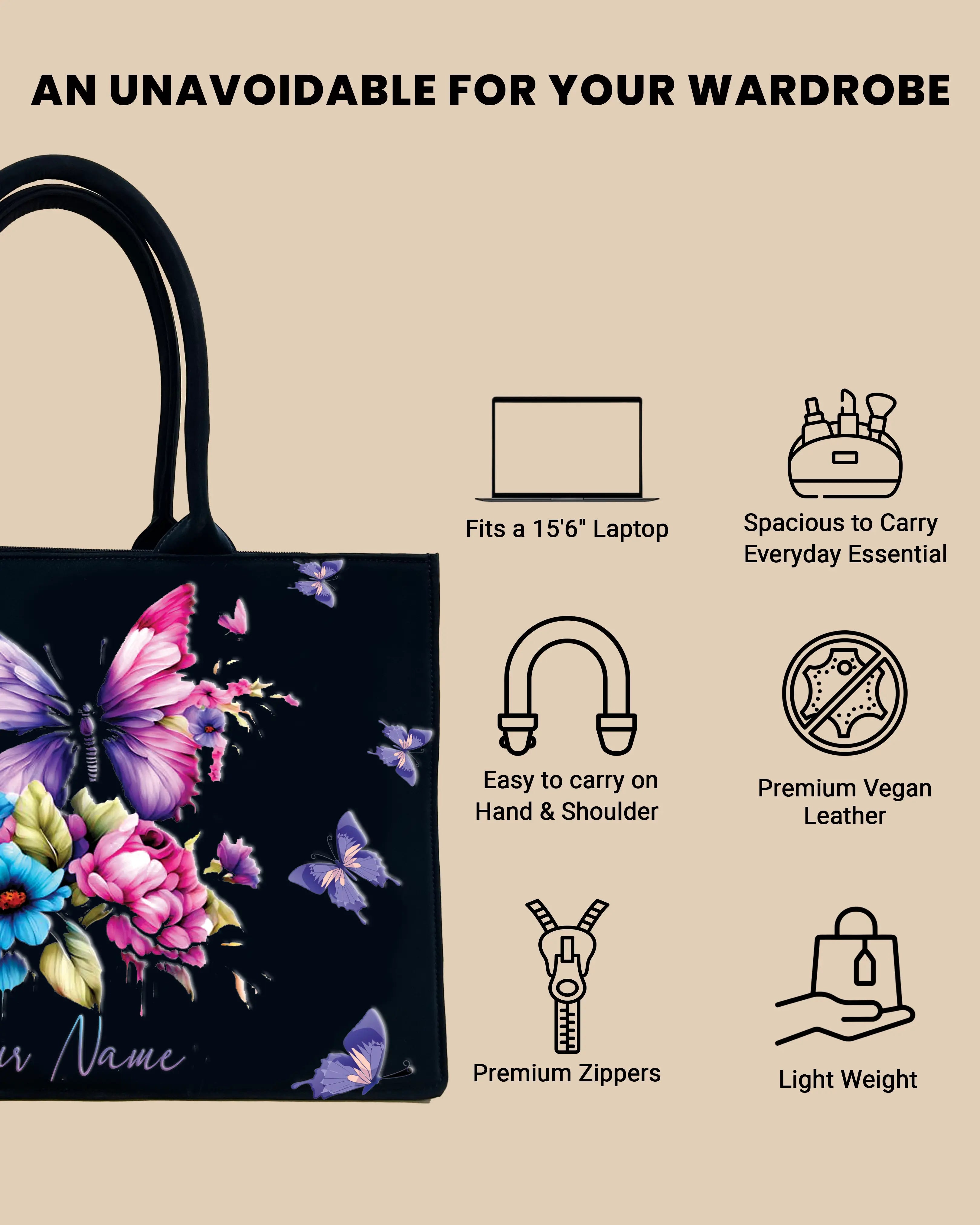 Colorful Floral & Butterfly Customized Bag with Name