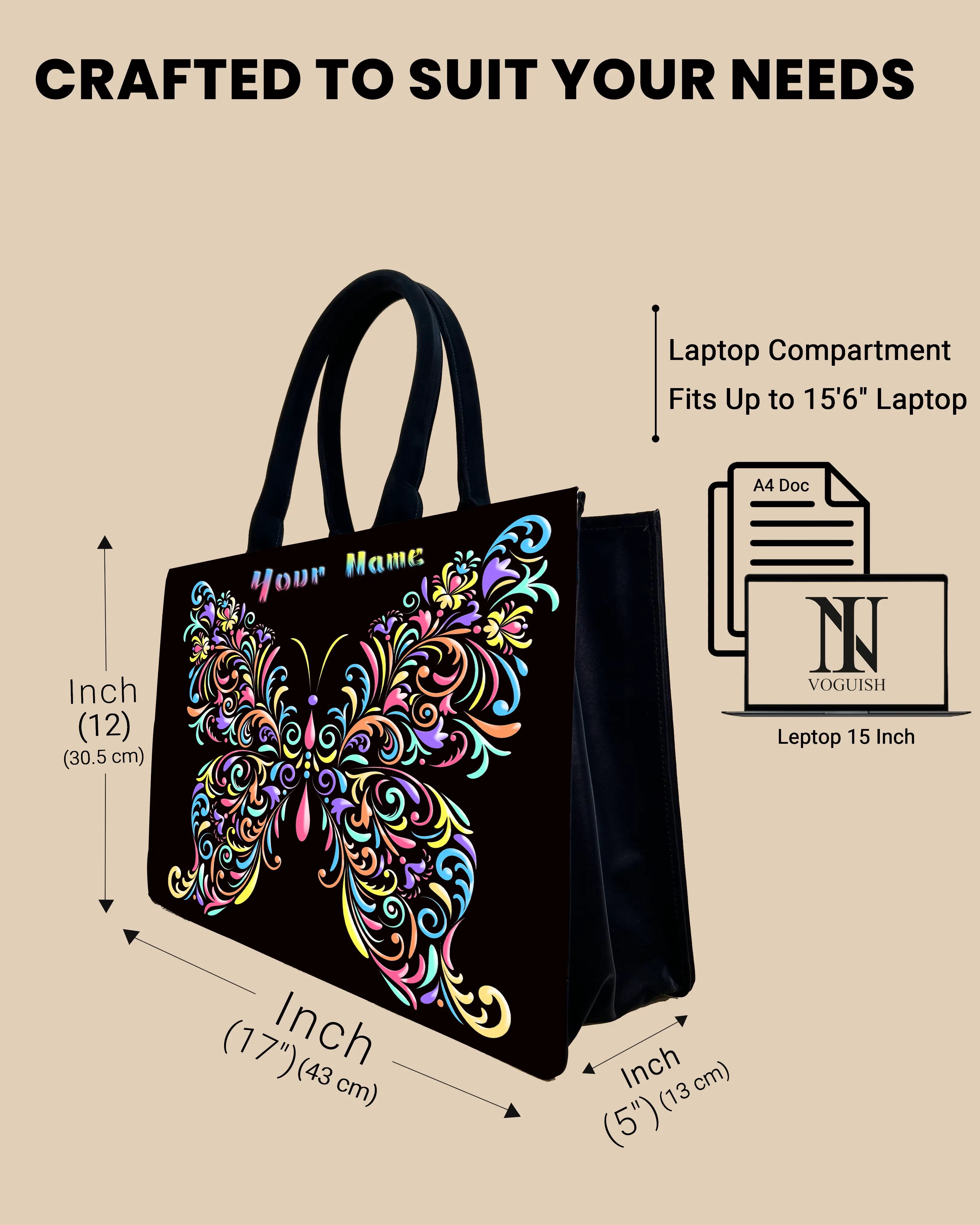 Customized Tote Bag Designed With Colorful butterfly Pattern