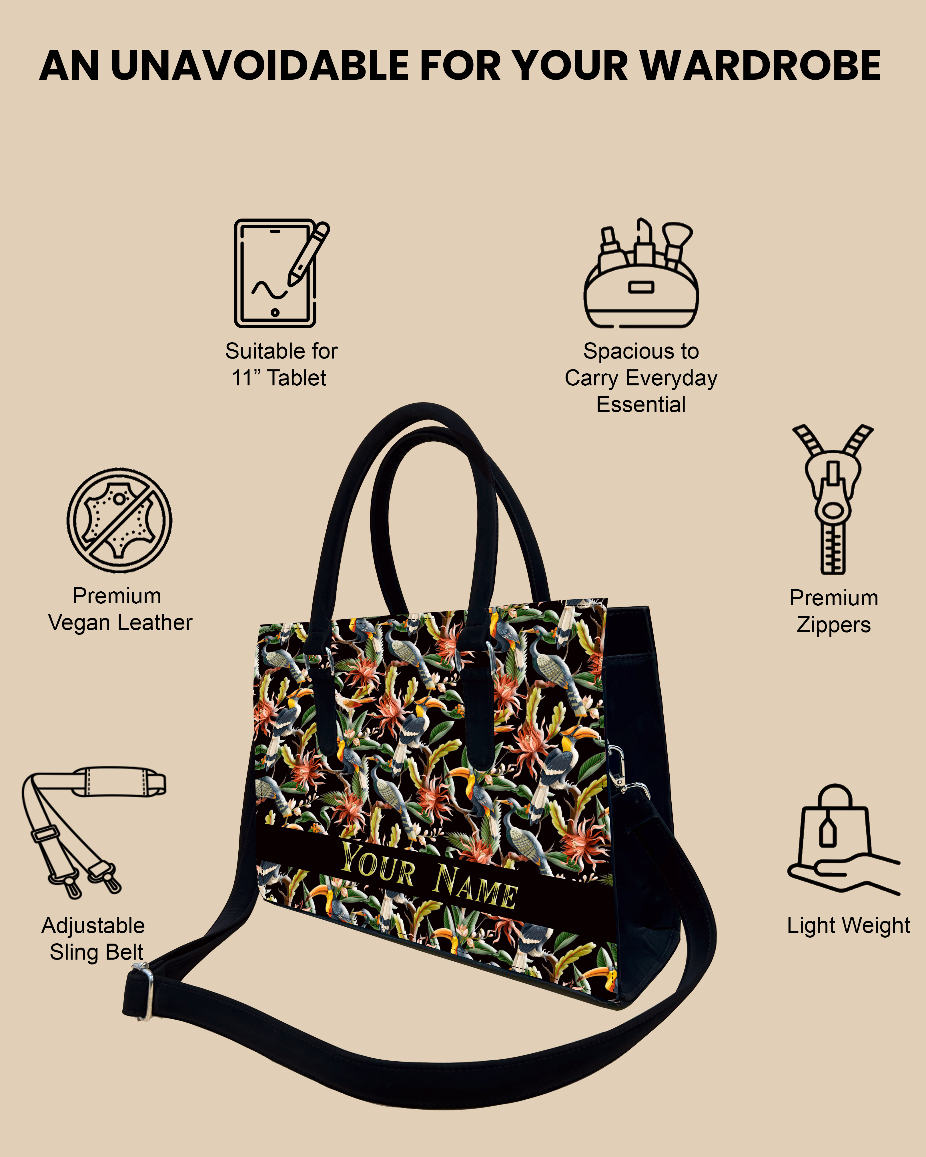 Hornbill , Carens Birds And Tropical Flowers Designer Sling Tote