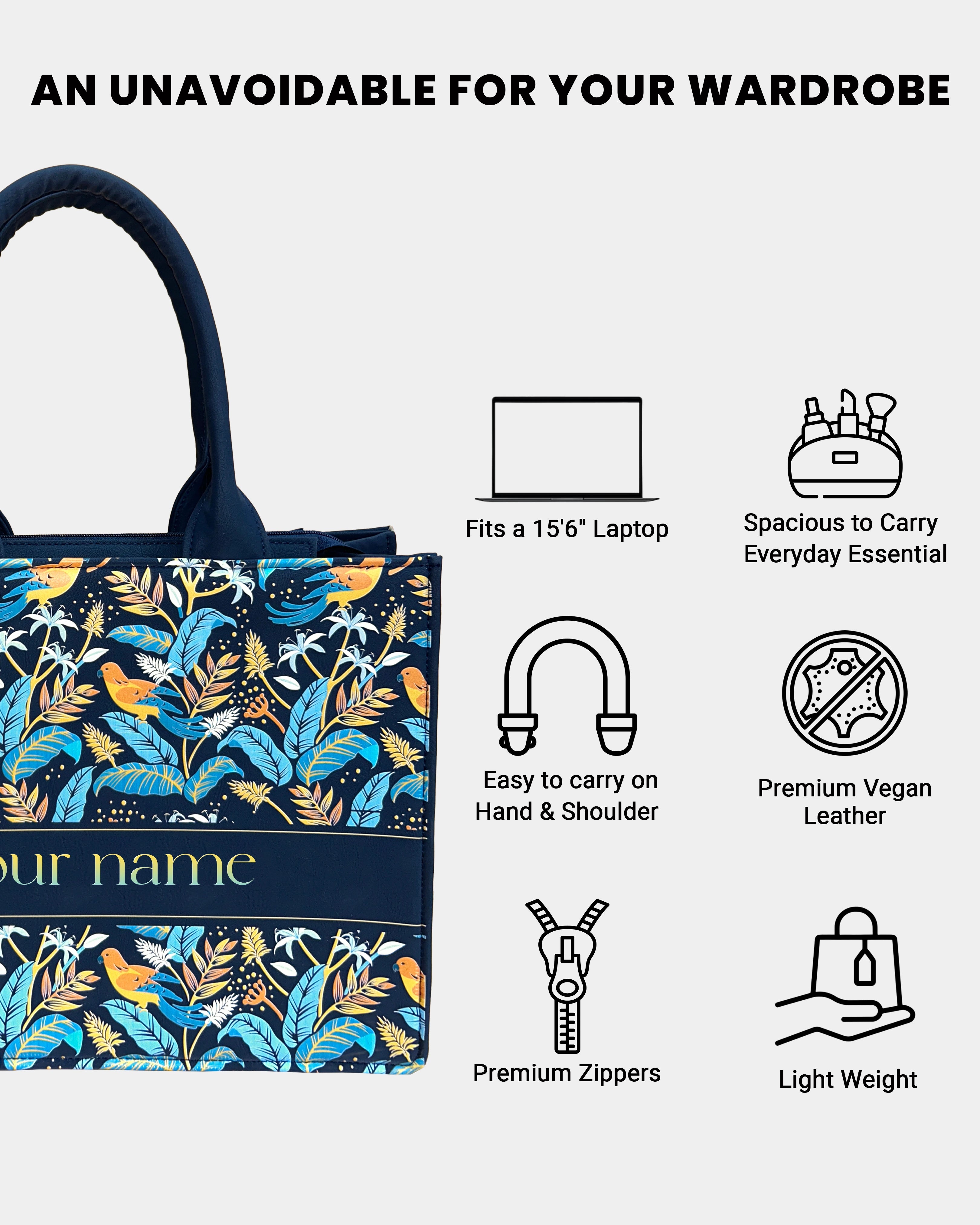 Blue Haven Birds Embossed Customized Tote Bag