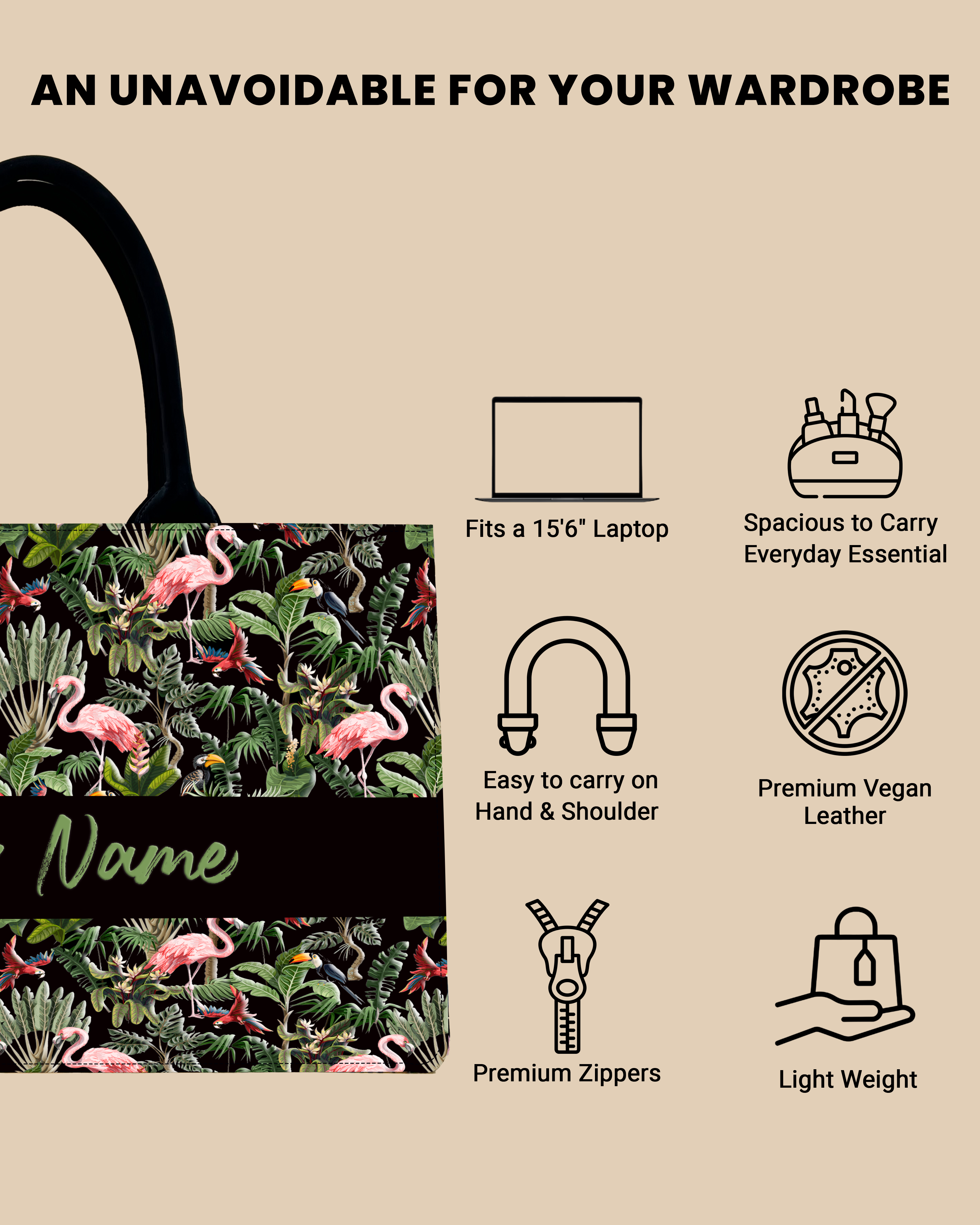 Customized Tote Bag Designed with Flamingo And Colourfull Parrot