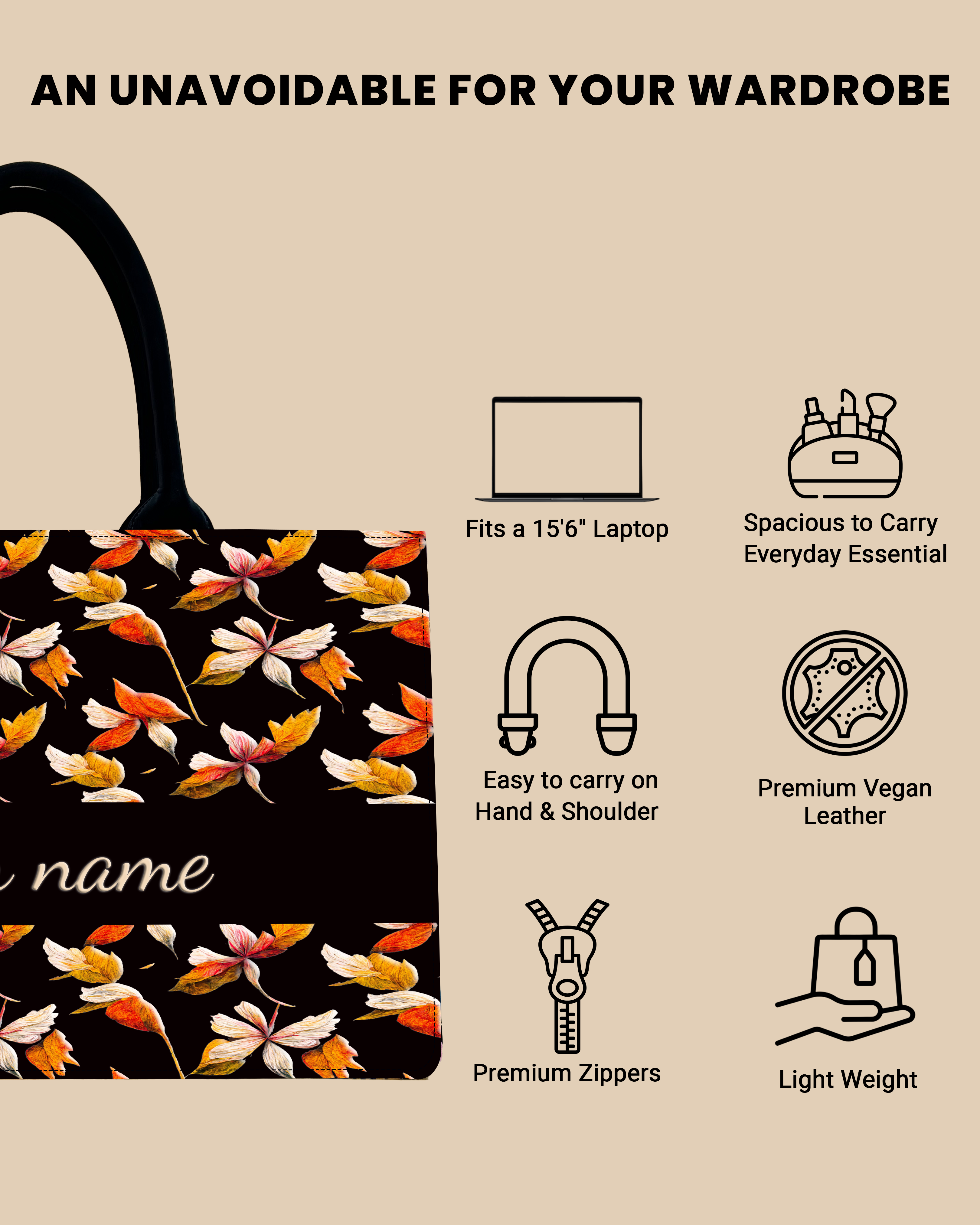 Customized Tote Bag Designed with Watercolor Autumn Leaves Pattern