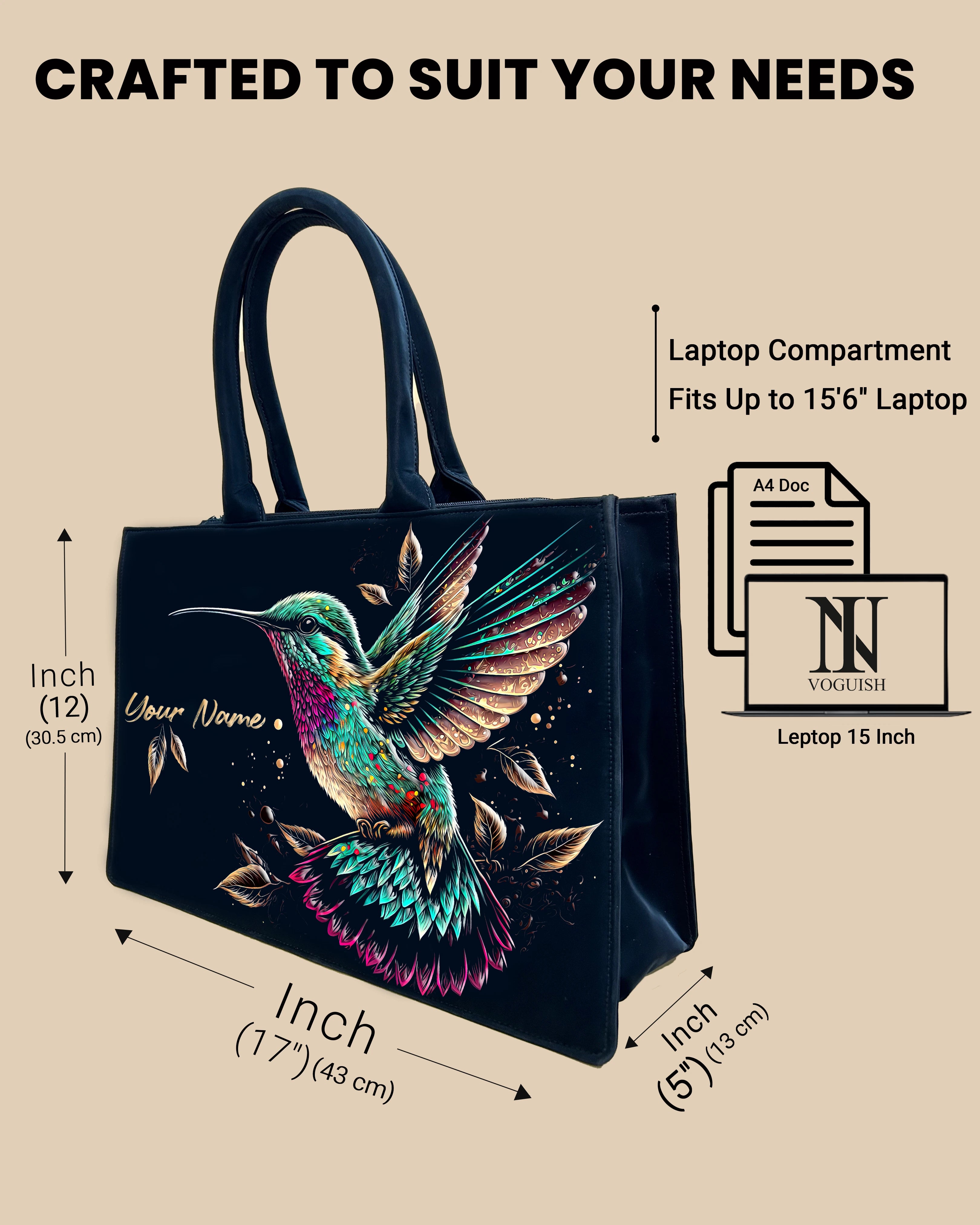 Customized Tote Bag  Designed with Beautiful Flying Sparrow