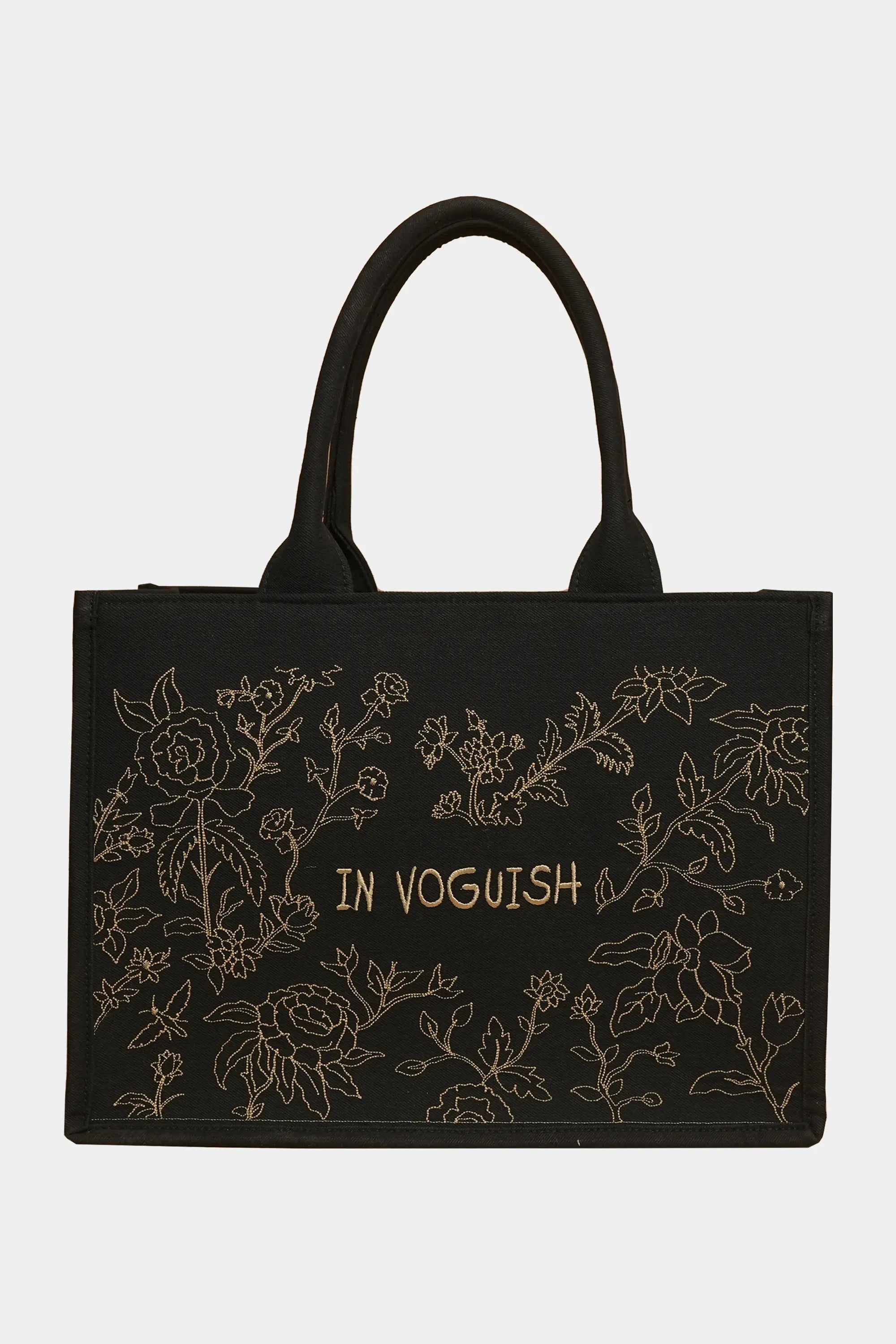 Golden Bloom Embroidered Denim Tote