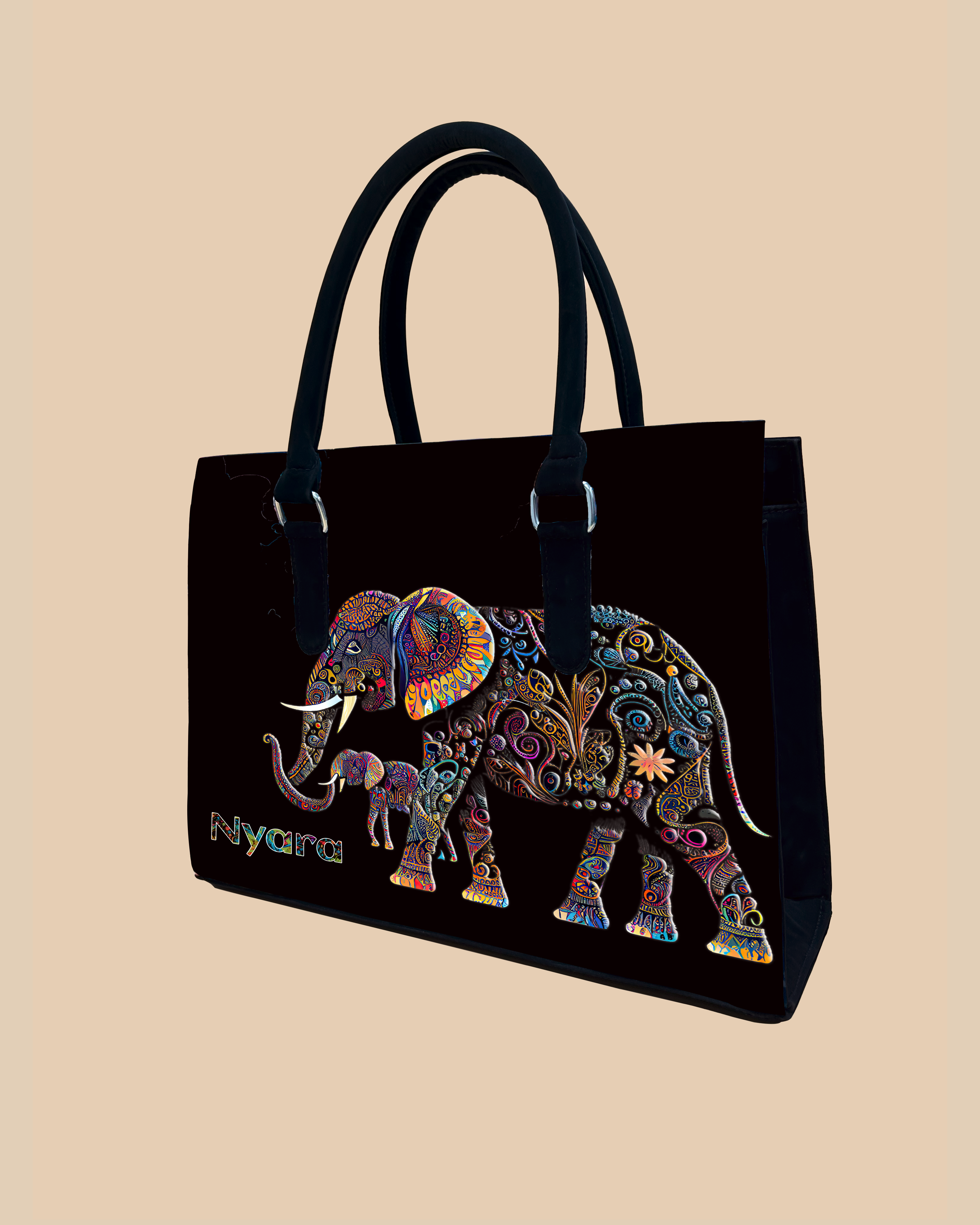 Baby And Mother Elephant Pattern Designer Sling Tote