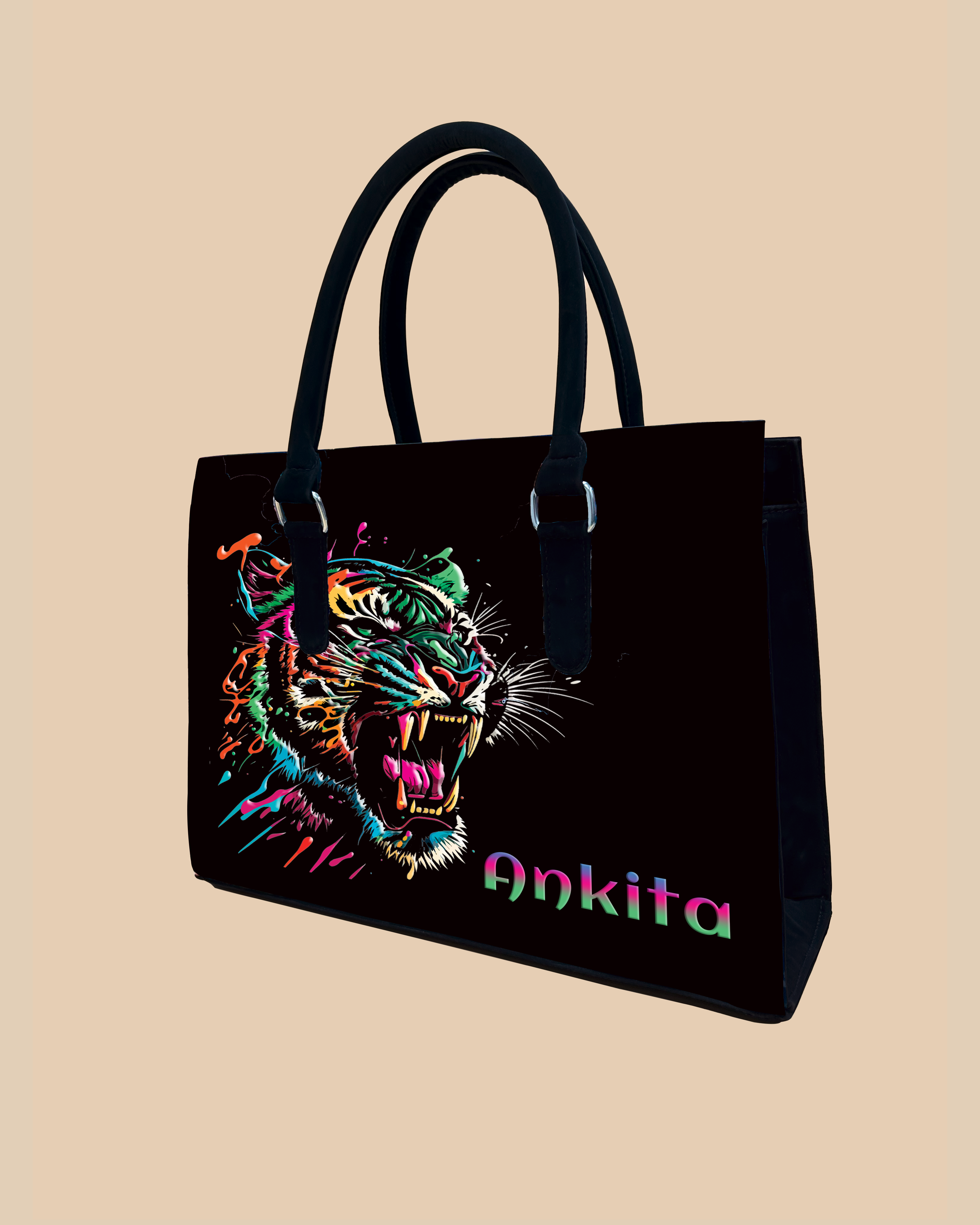 Colorful Roaring Bangal Tiger Designer Sling Tote