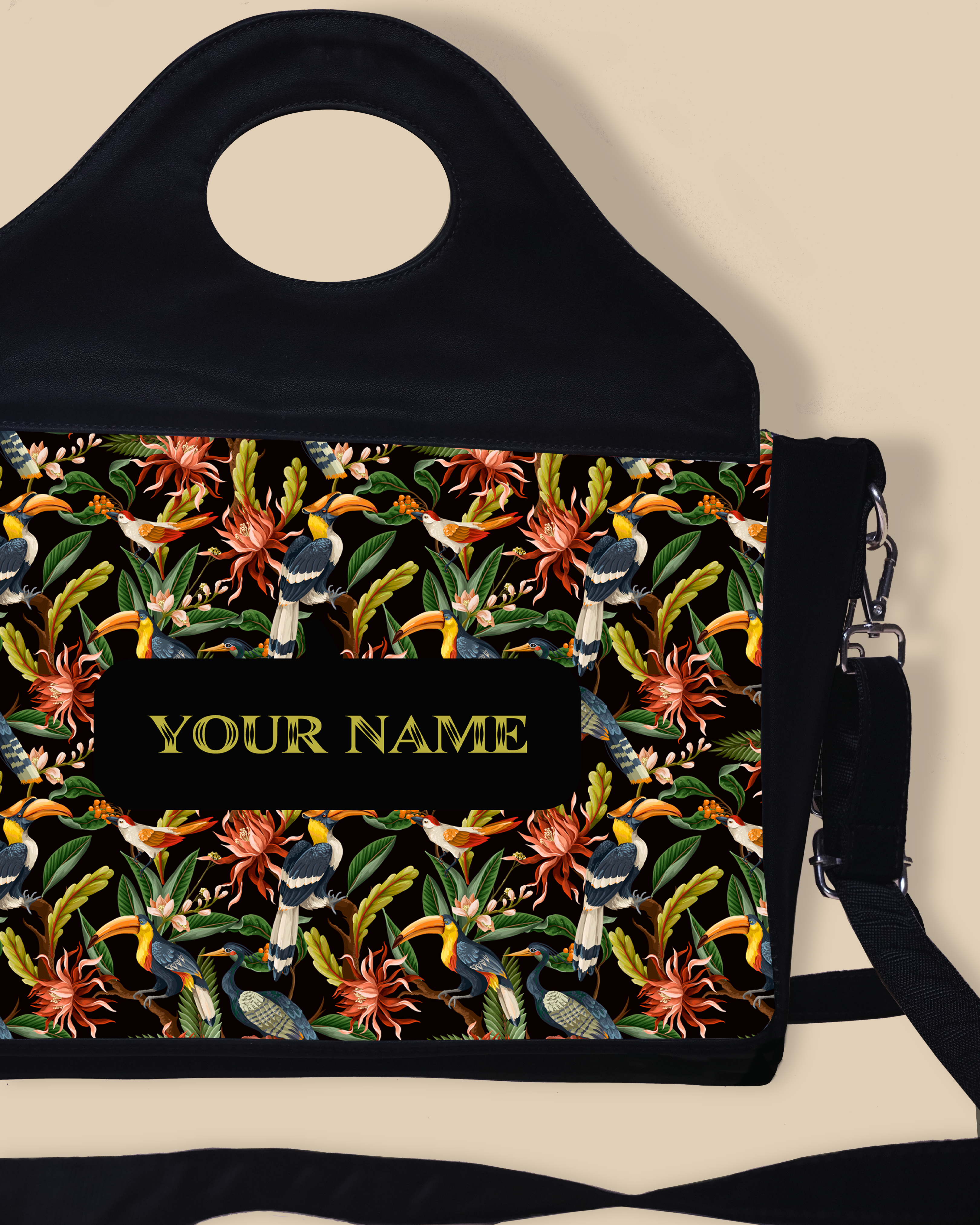 Customized Sling Purse Designed with Hornbill , Carens Birds And Tropical Flowers