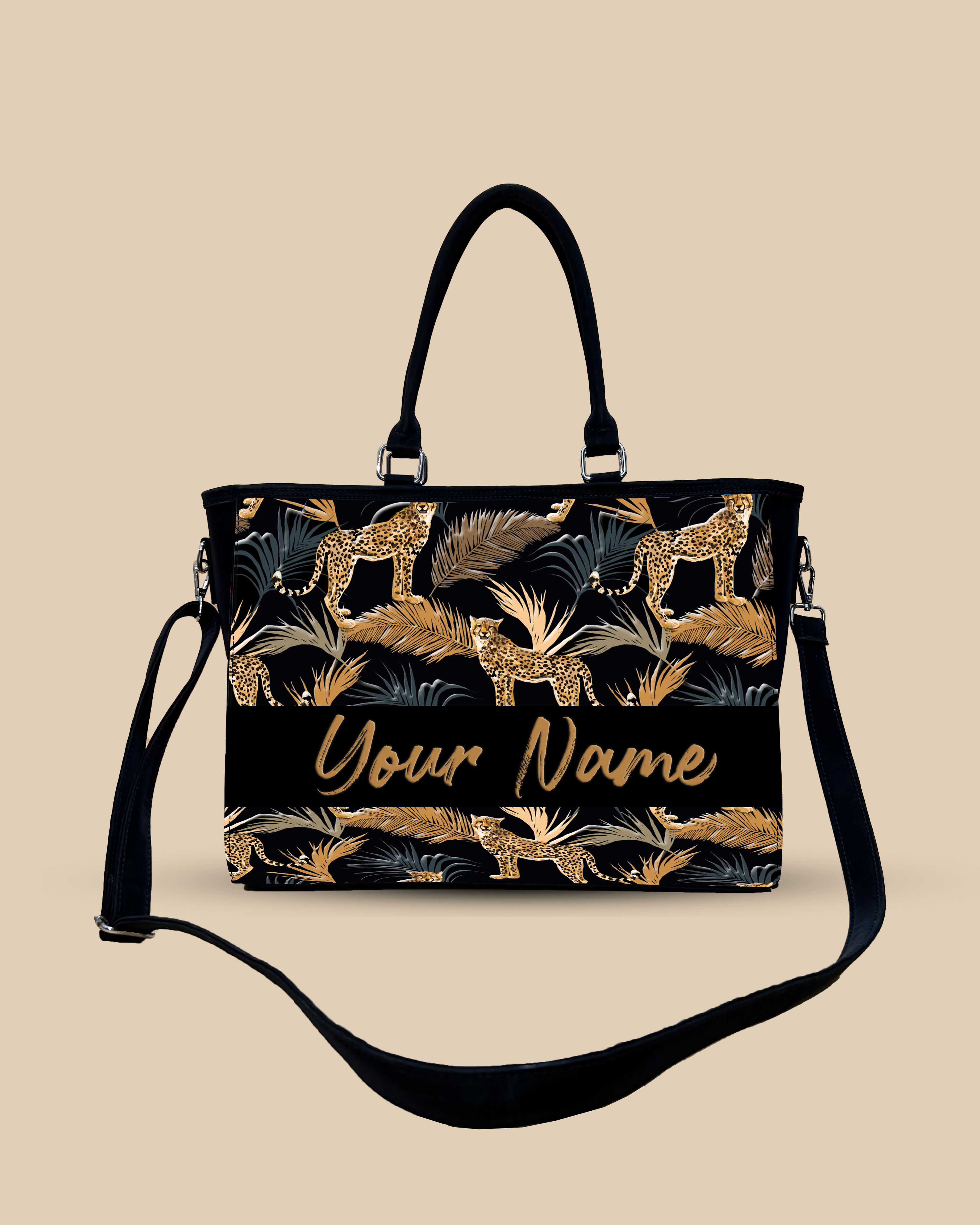 Marine Pattern Background And Leopard Palms Oversized Tote