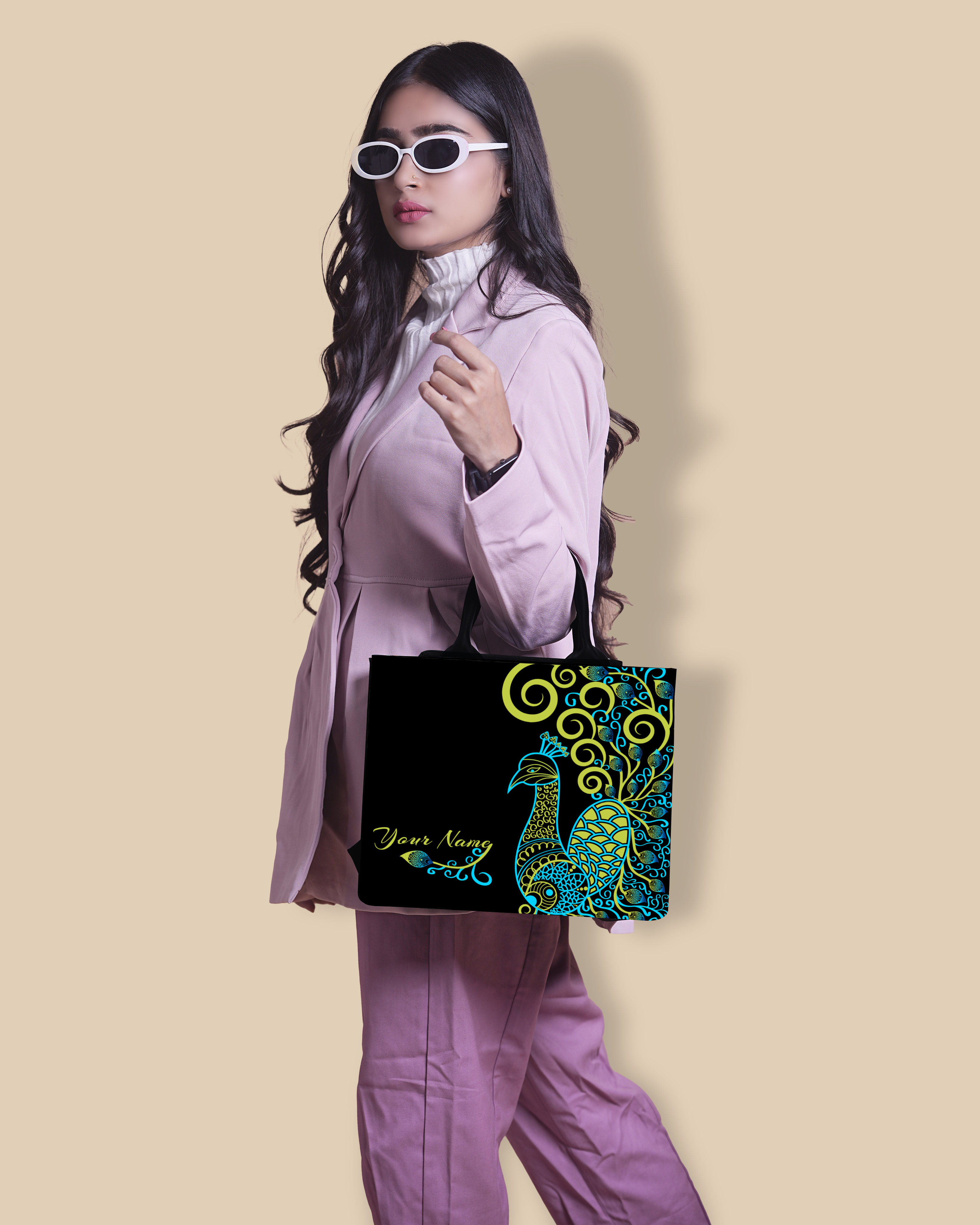 Customized Small Tote Bag Designed with Artistic mandala peacock