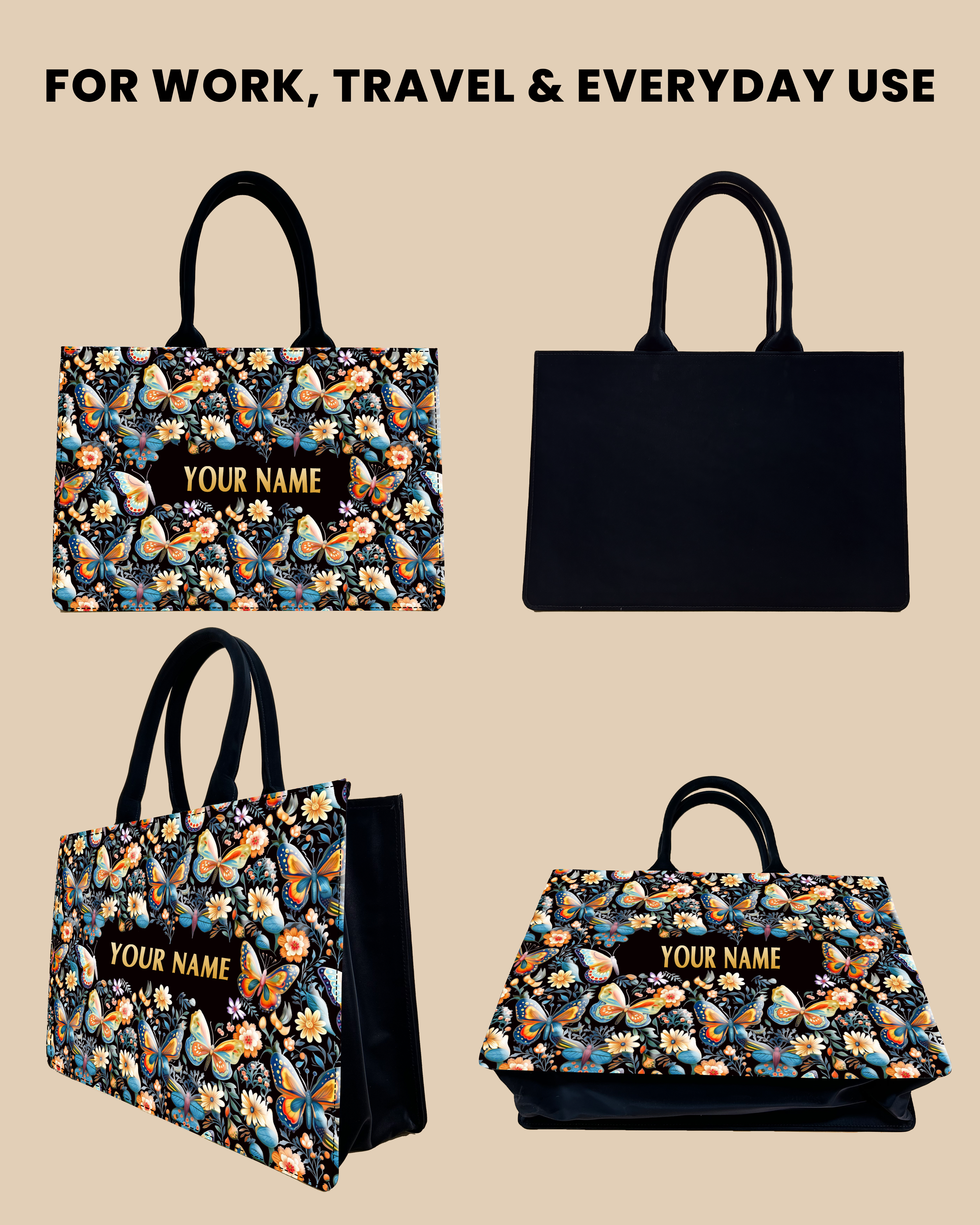 Customized Tote Bag  Designed With Blossom Colourfull Butterflies