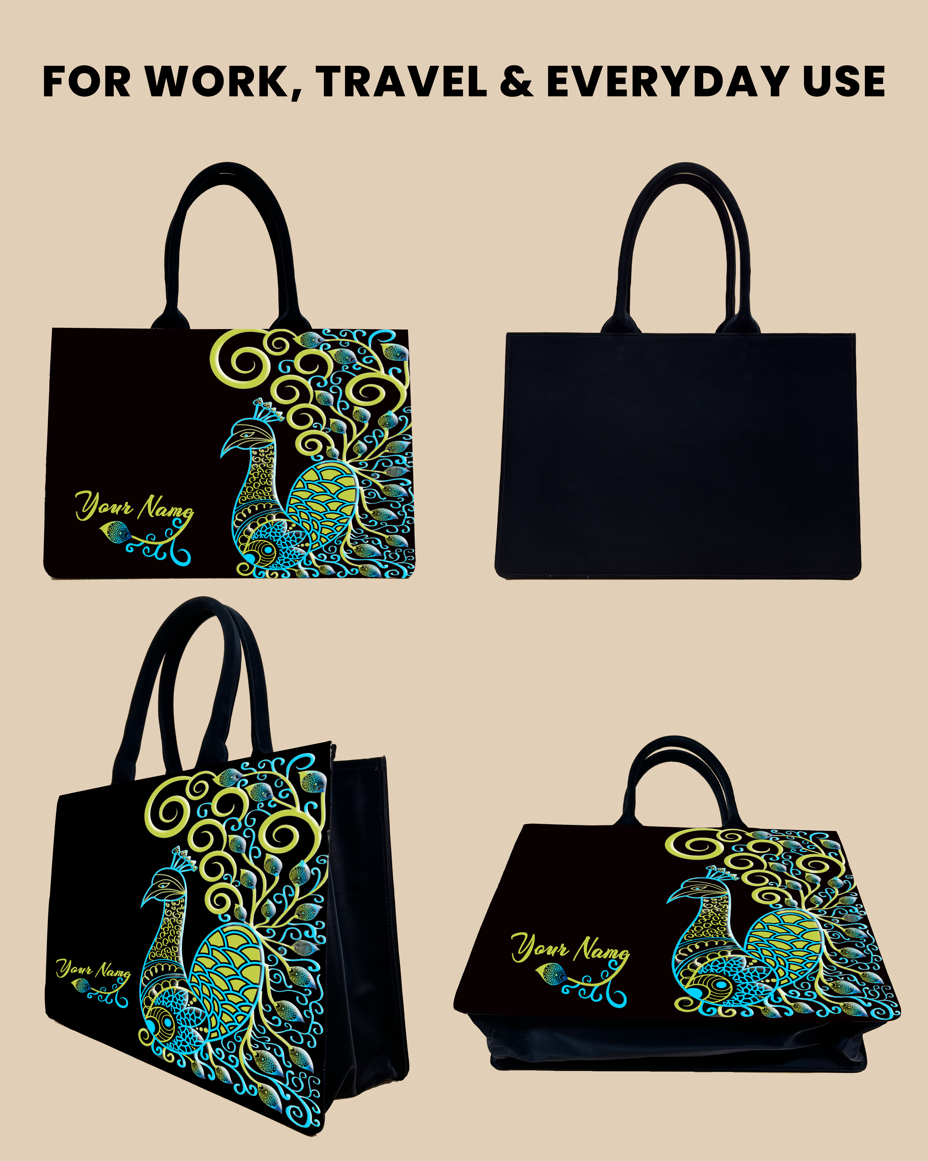 Customized Tote Bag  Designed with Artistic mandala peacock