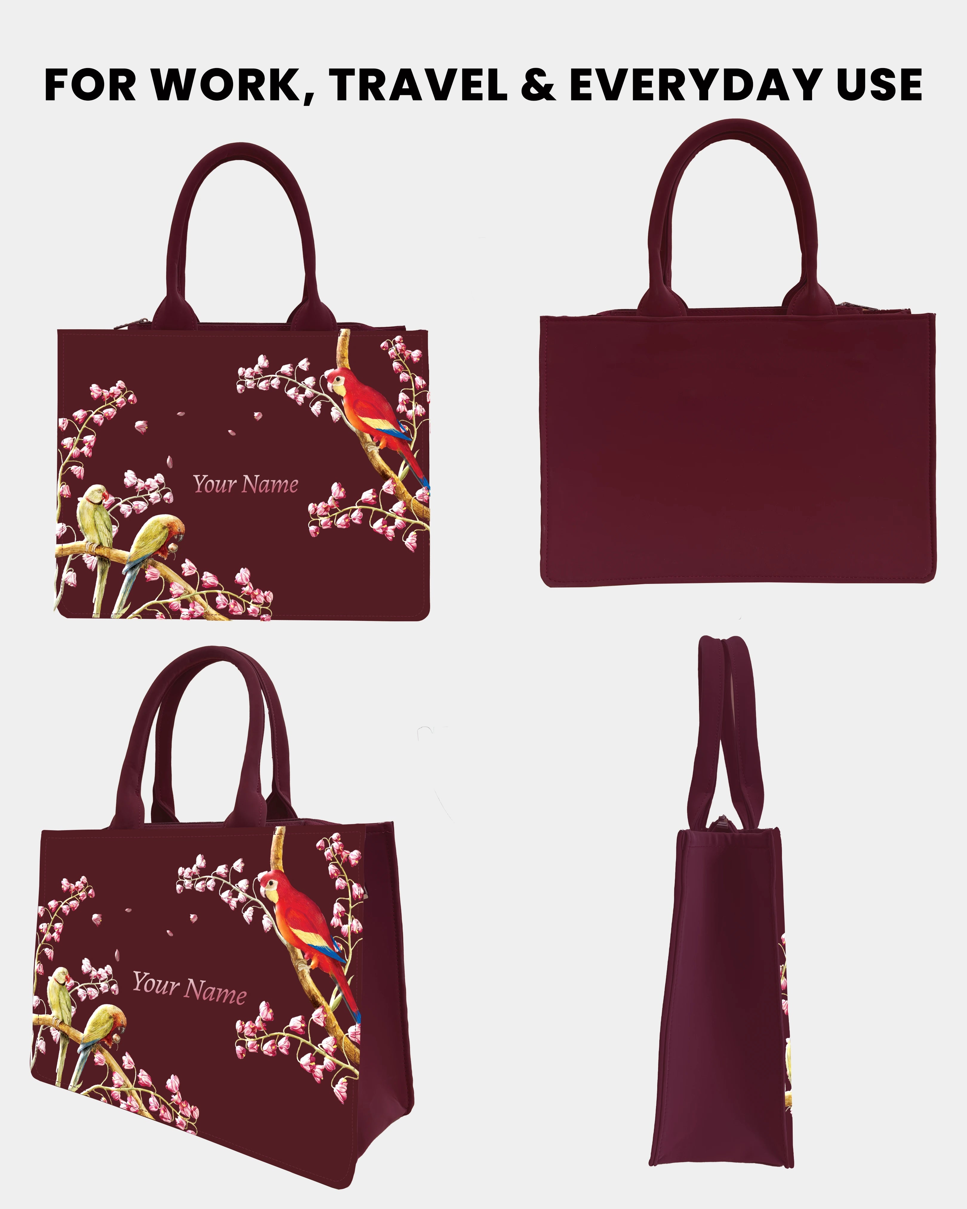 Rich Wine with colorful parrot Embossed Custom Tote Bag