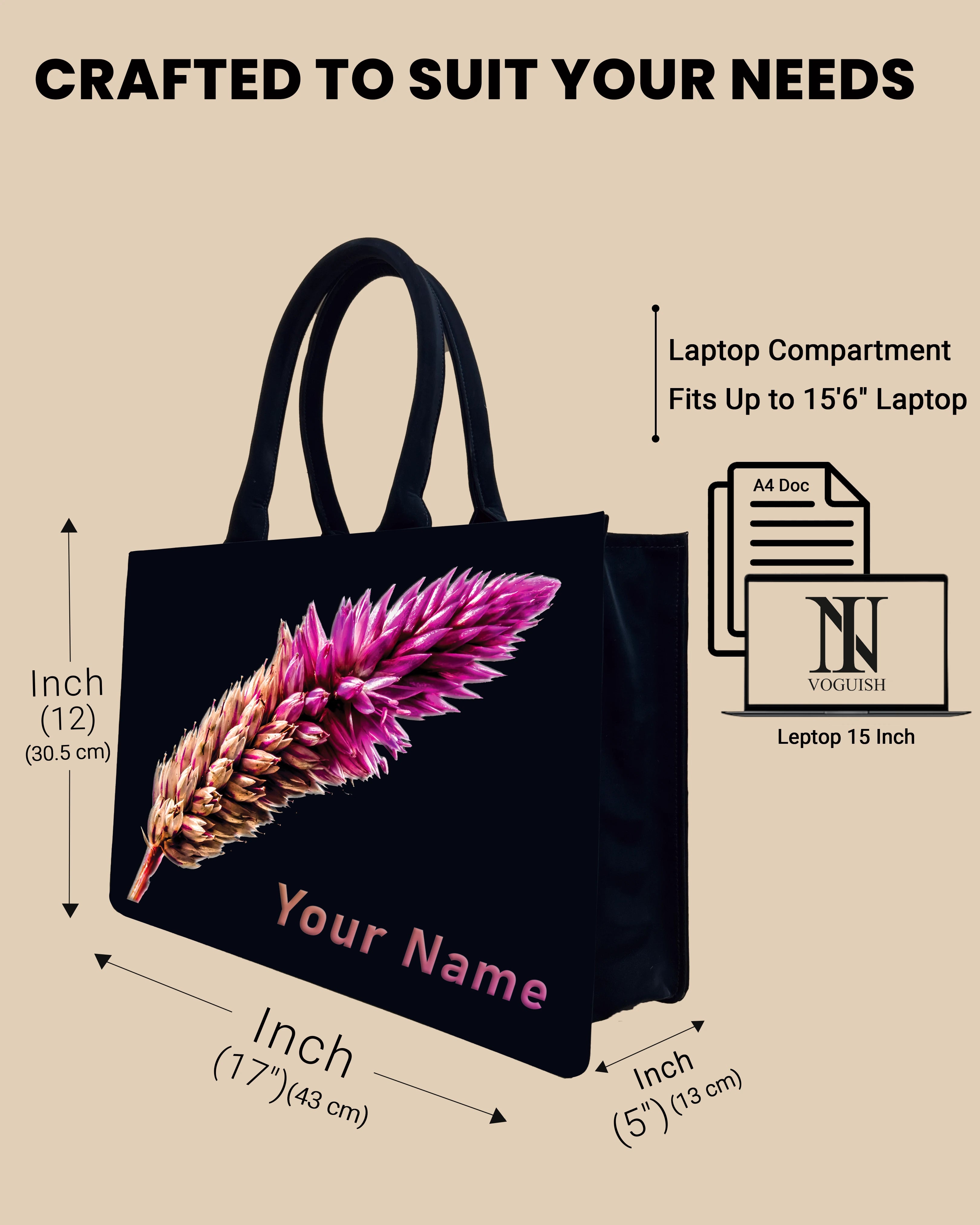 Beautiful Flower Design Up Embossed On Glossy Leather Personalized Tote Bag