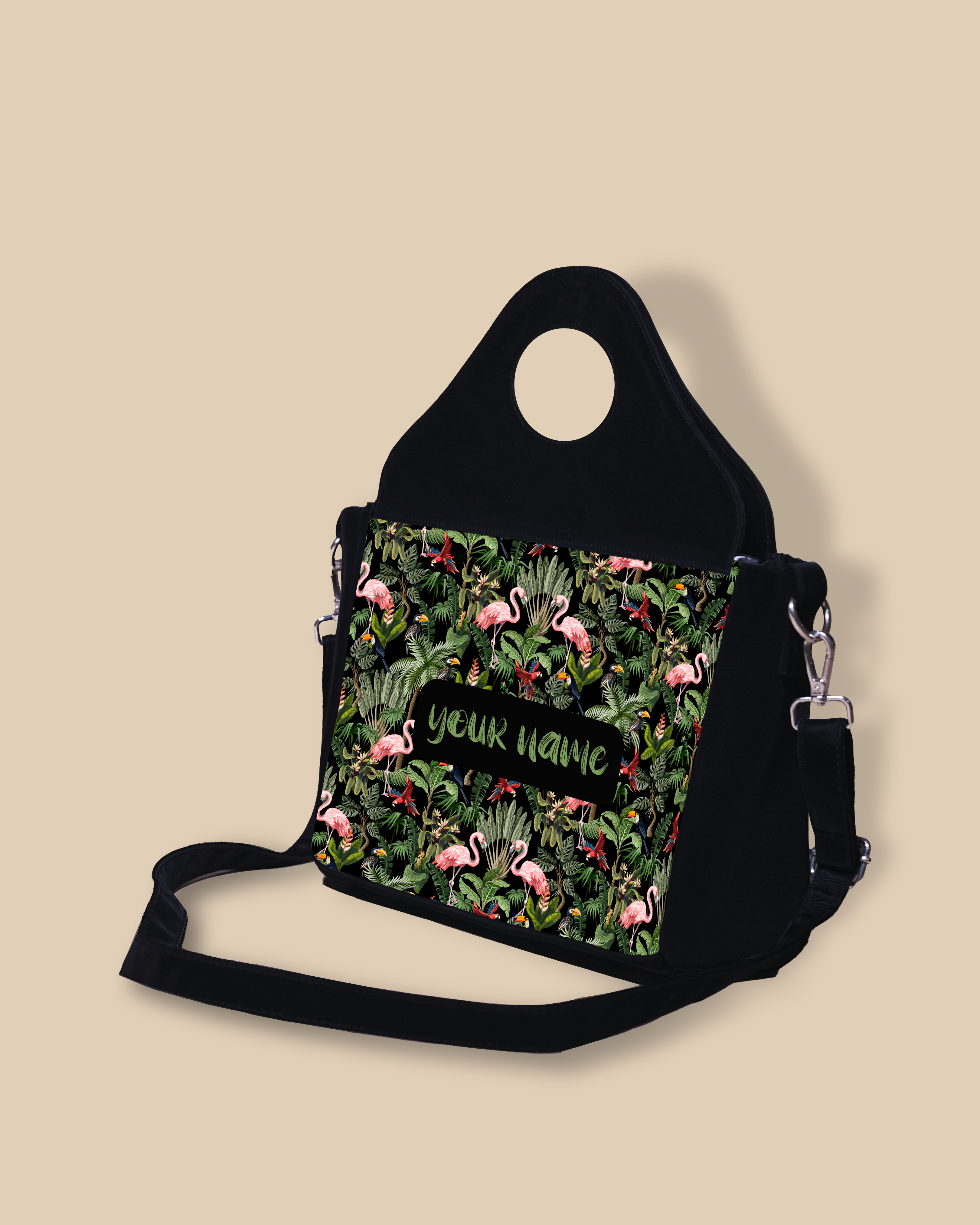 Customized Sling Purse Designed with Flamingo And Colorful Parrot